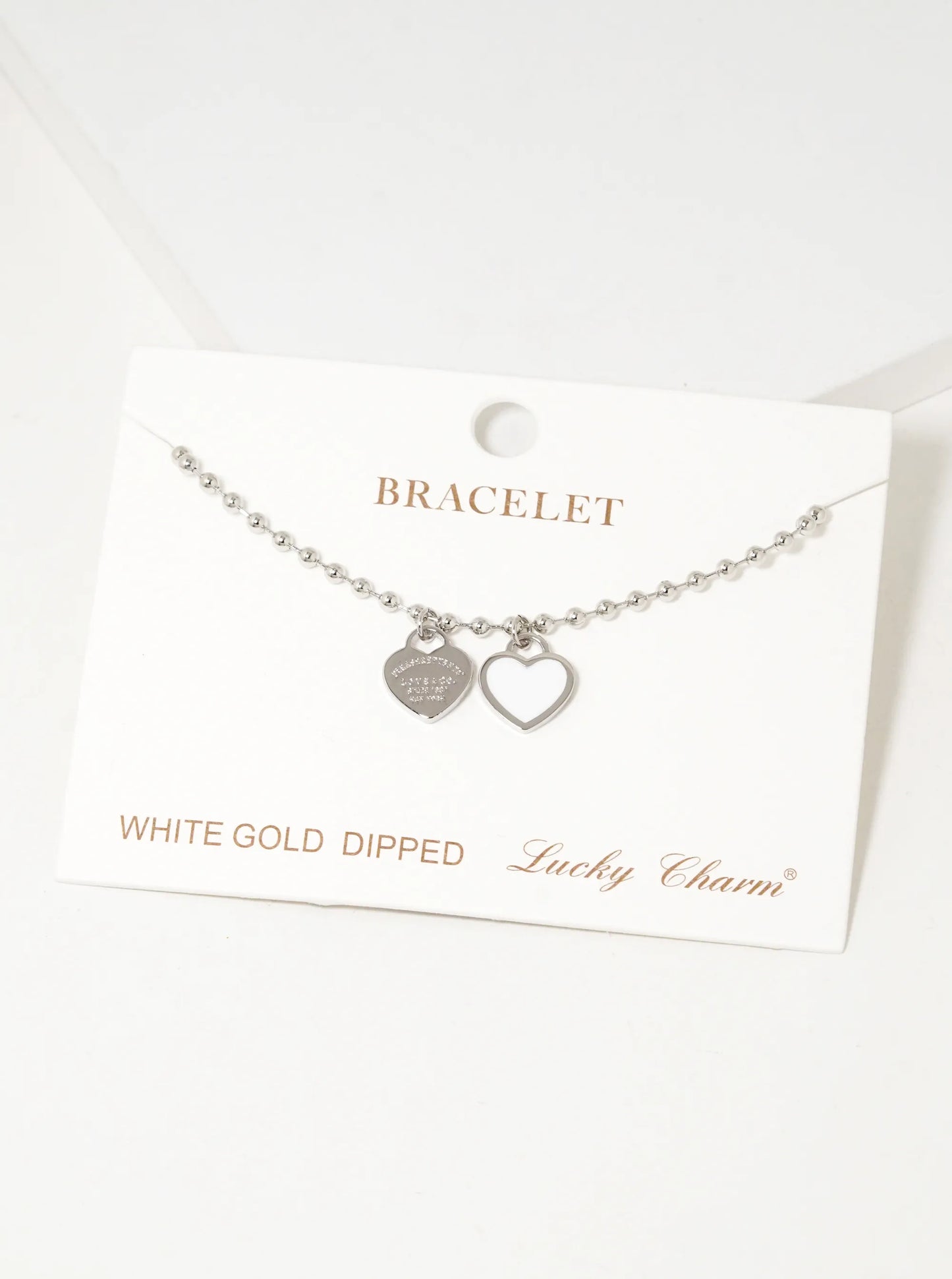 18K Gold Dipped Enamel Filled Double Heart Ball Chain Bracelet