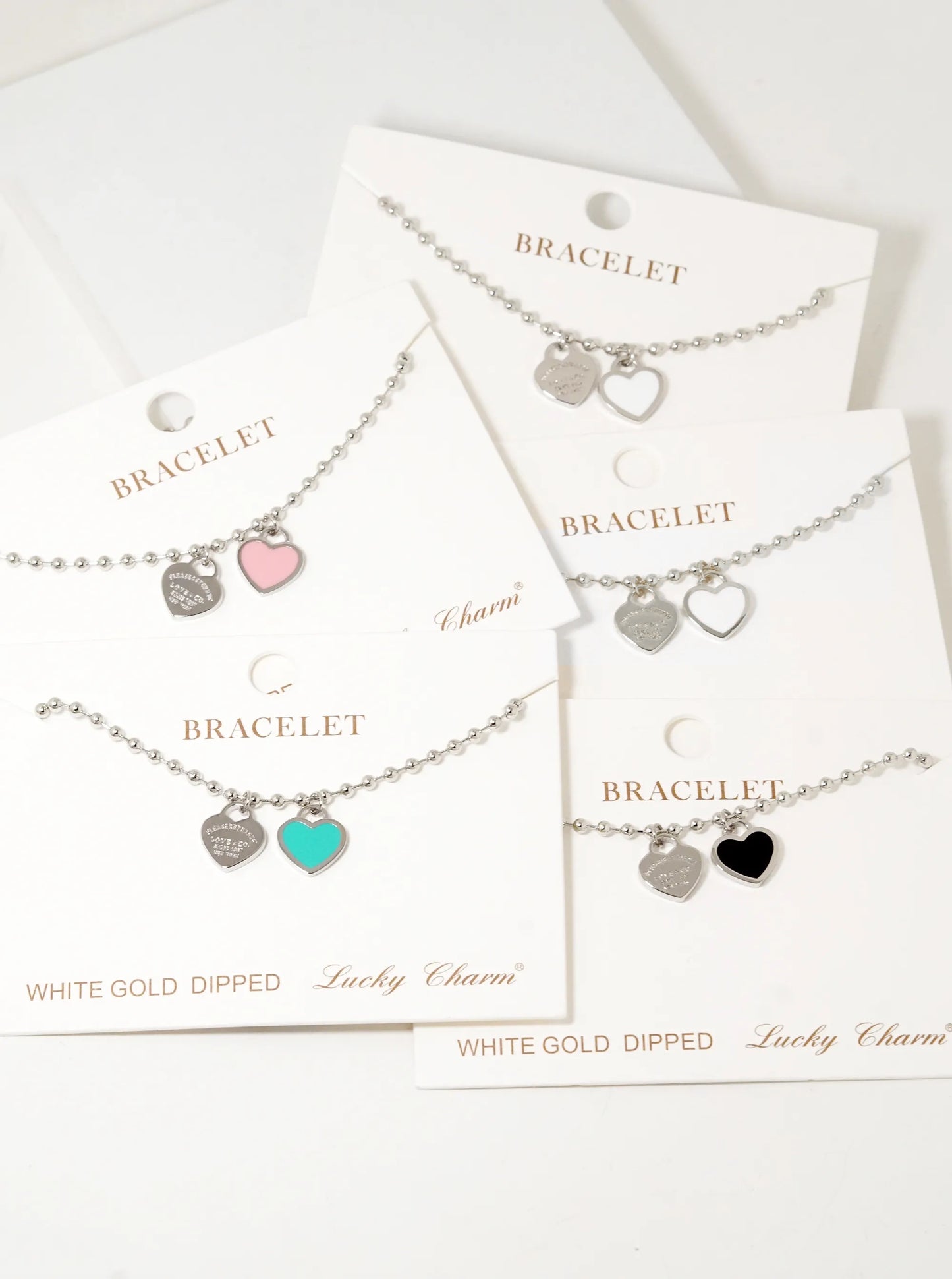 18K Gold Dipped Enamel Filled Double Heart Ball Chain Bracelet