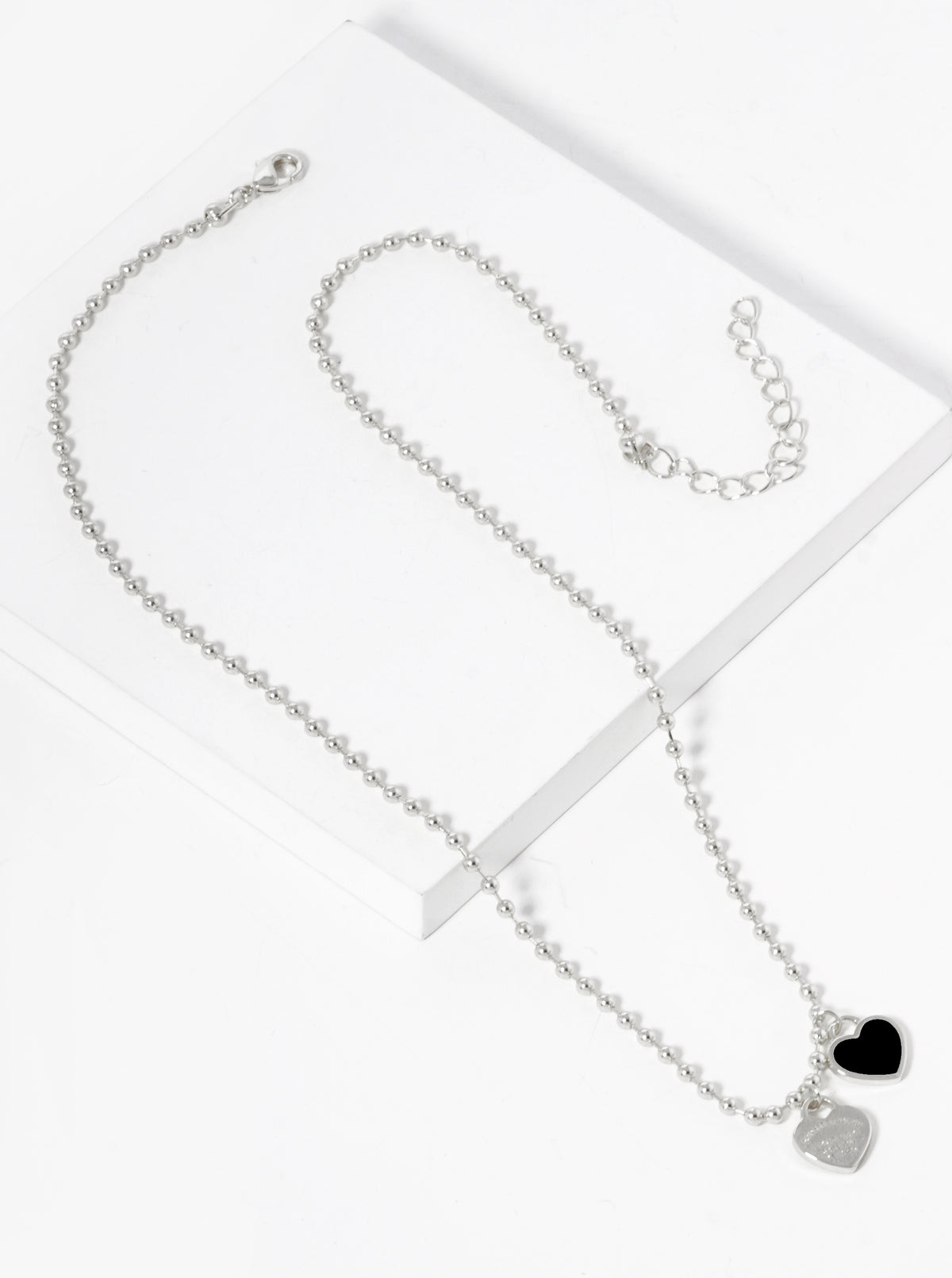 18K Gold Dipped Enamel Filled Double Heart Pendant Ball Chain Necklace