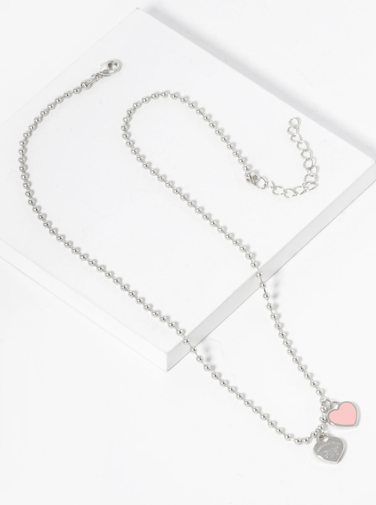 18K Gold Dipped Enamel Filled Double Heart Pendant Ball Chain Necklace