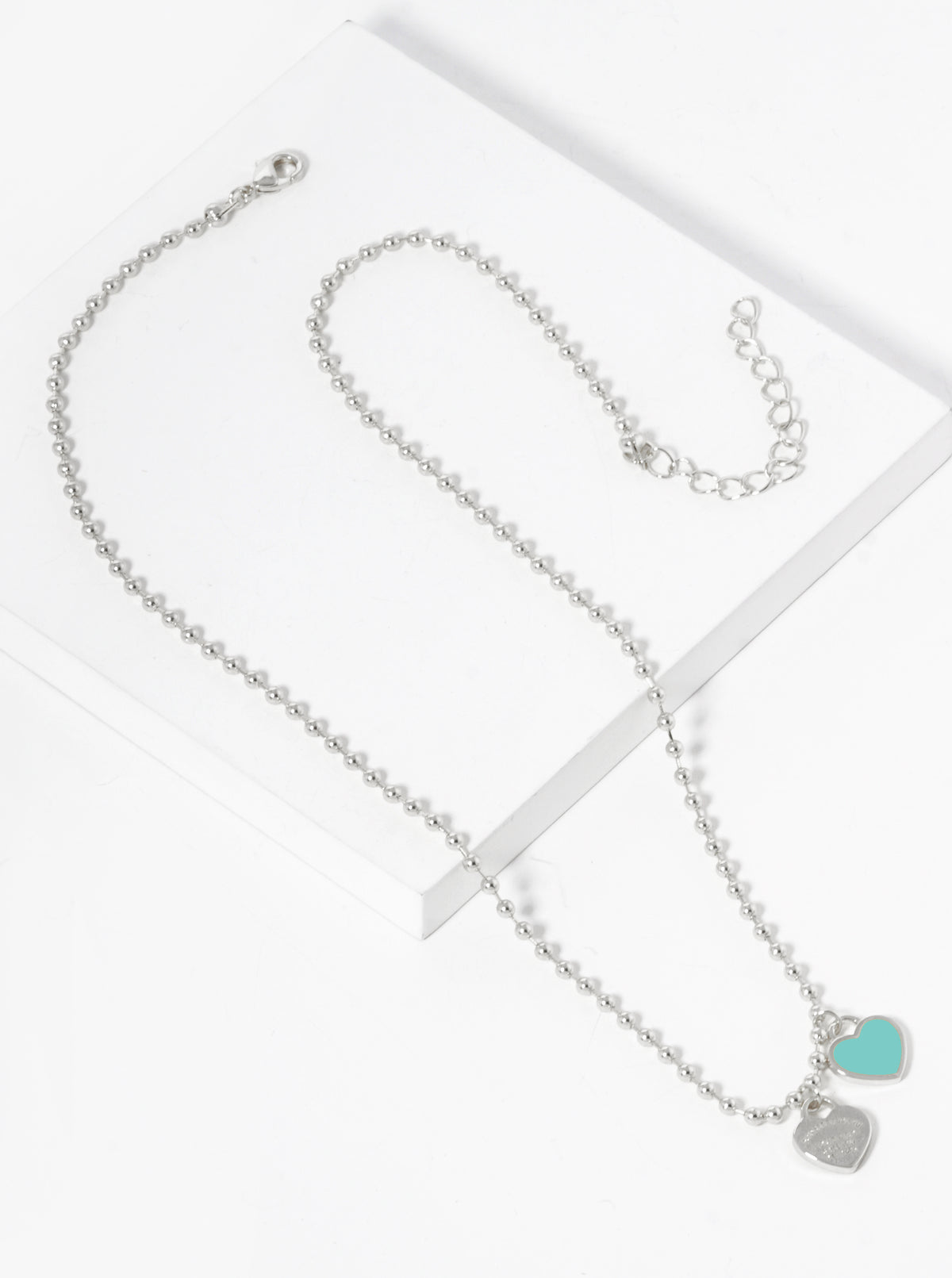 18K Gold Dipped Enamel Filled Double Heart Pendant Ball Chain Necklace