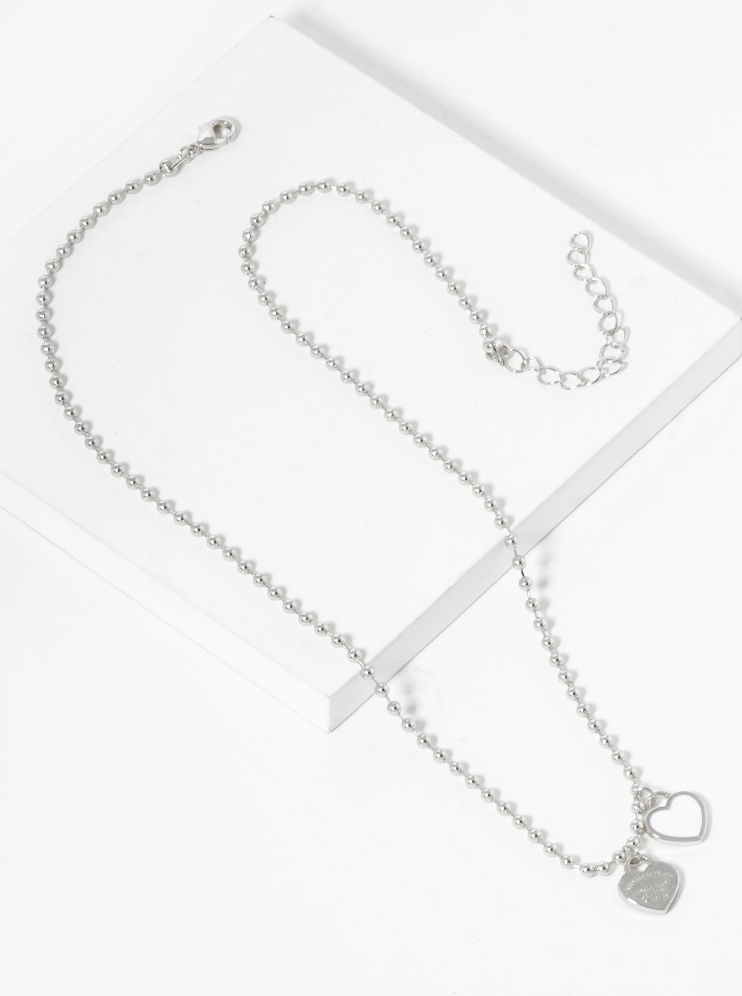 18K Gold Dipped Enamel Filled Double Heart Pendant Ball Chain Necklace