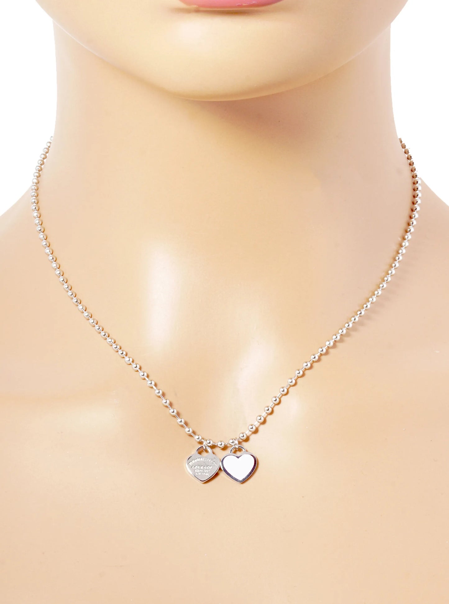 18K Gold Dipped Enamel Filled Double Heart Pendant Ball Chain Necklace