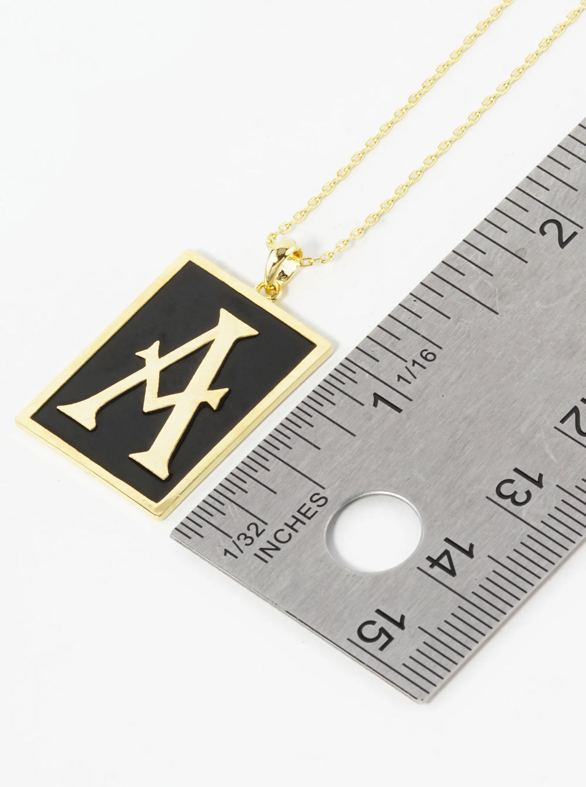 18K Gold Dipped Enamel Filled Rectangular Initial Pendant Necklace