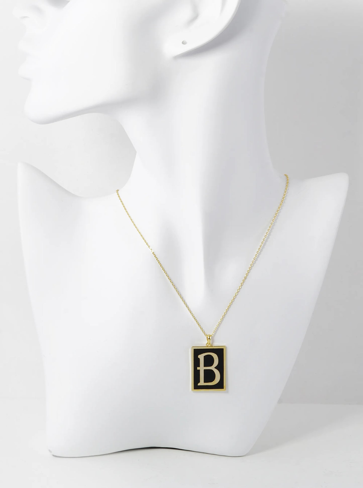18K Gold Dipped Enamel Filled Rectangular Initial Pendant Necklace