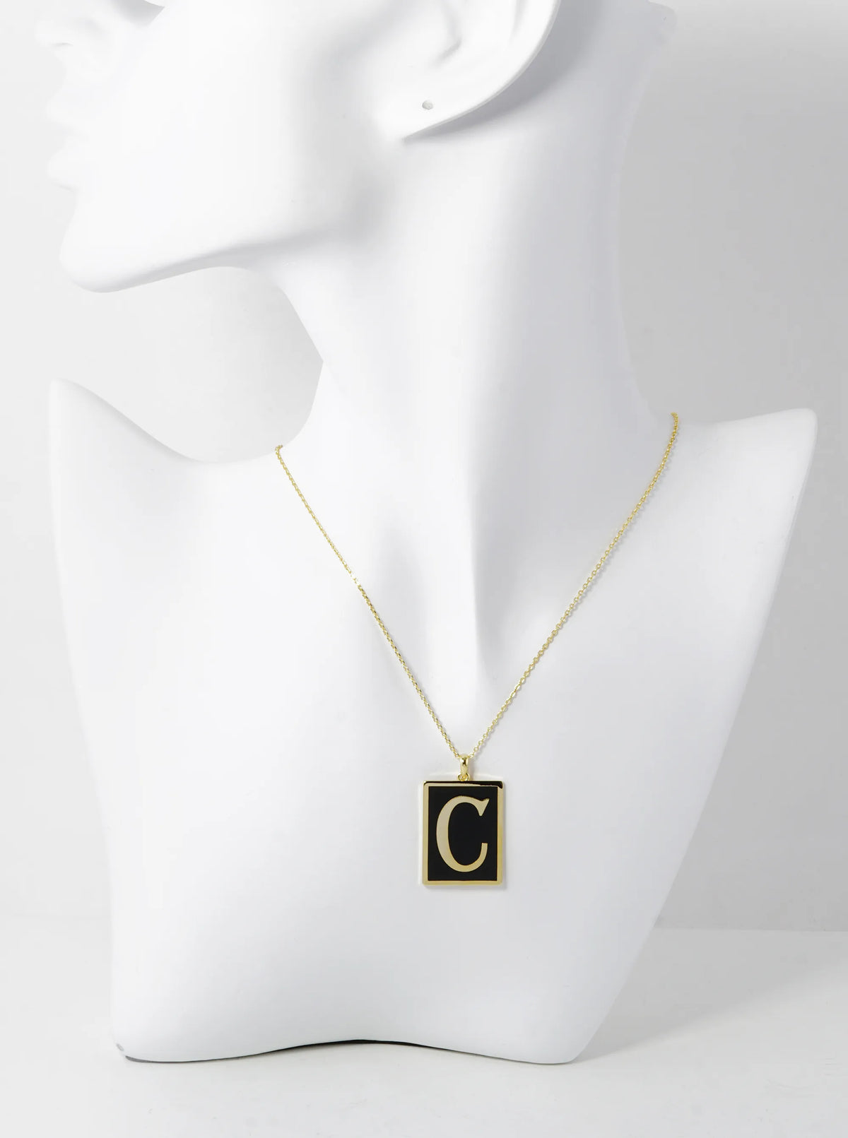 18K Gold Dipped Enamel Filled Rectangular Initial Pendant Necklace