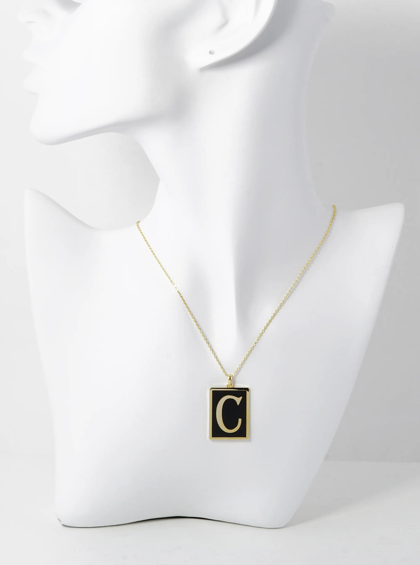 18K Gold Dipped Enamel Filled Rectangular Initial Pendant Necklace