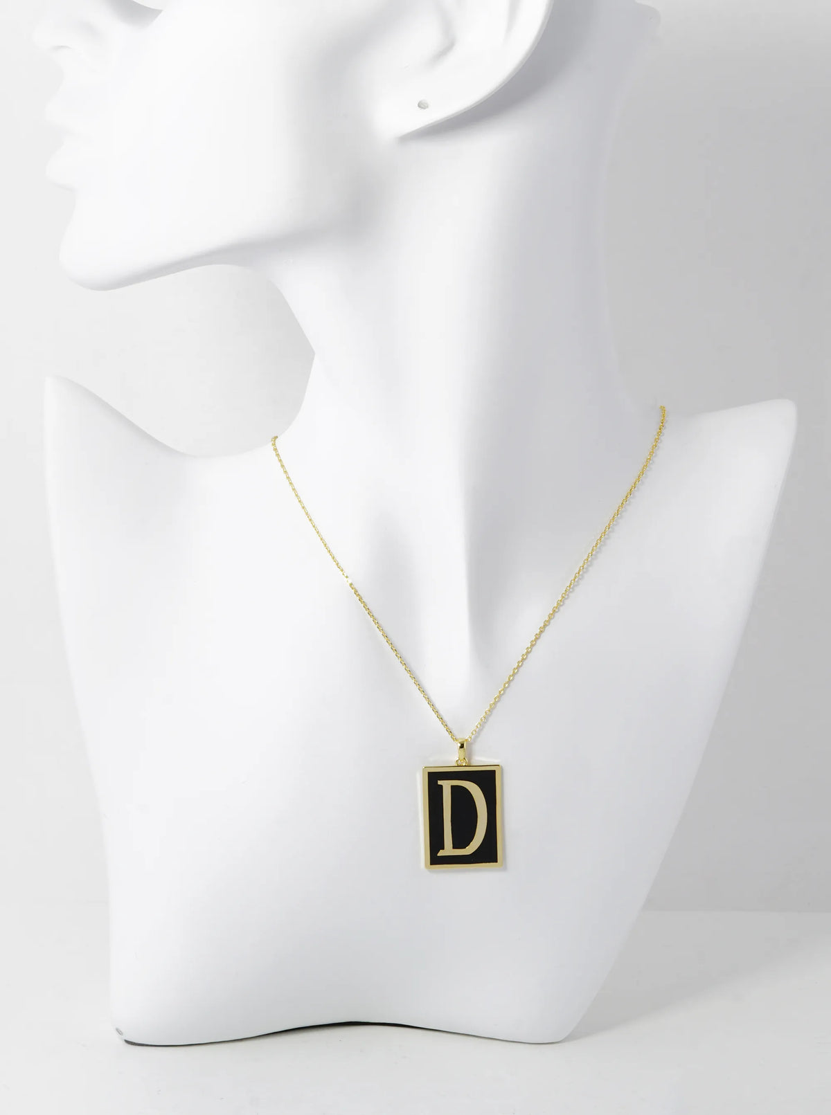 18K Gold Dipped Enamel Filled Rectangular Initial Pendant Necklace