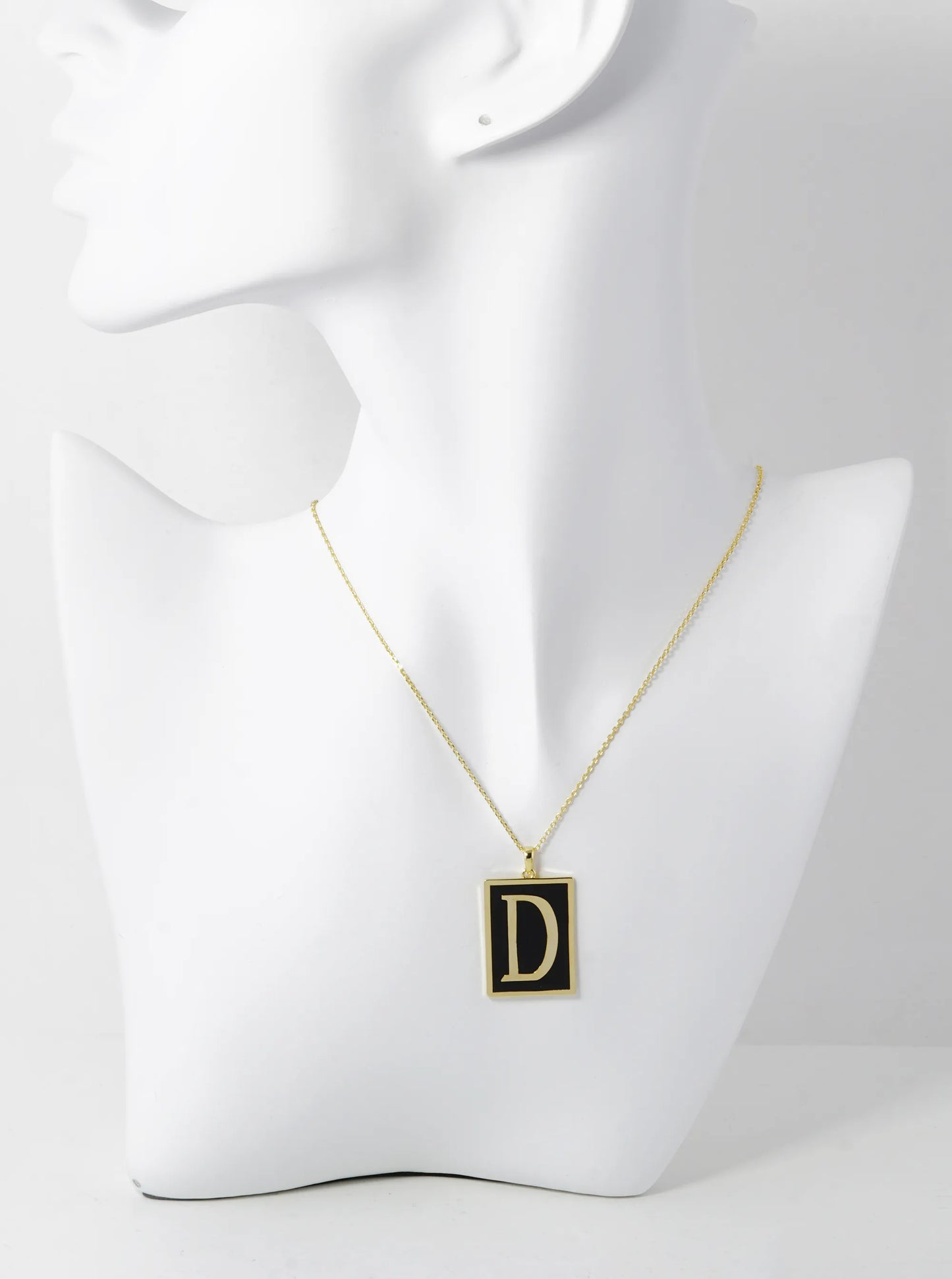 18K Gold Dipped Enamel Filled Rectangular Initial Pendant Necklace