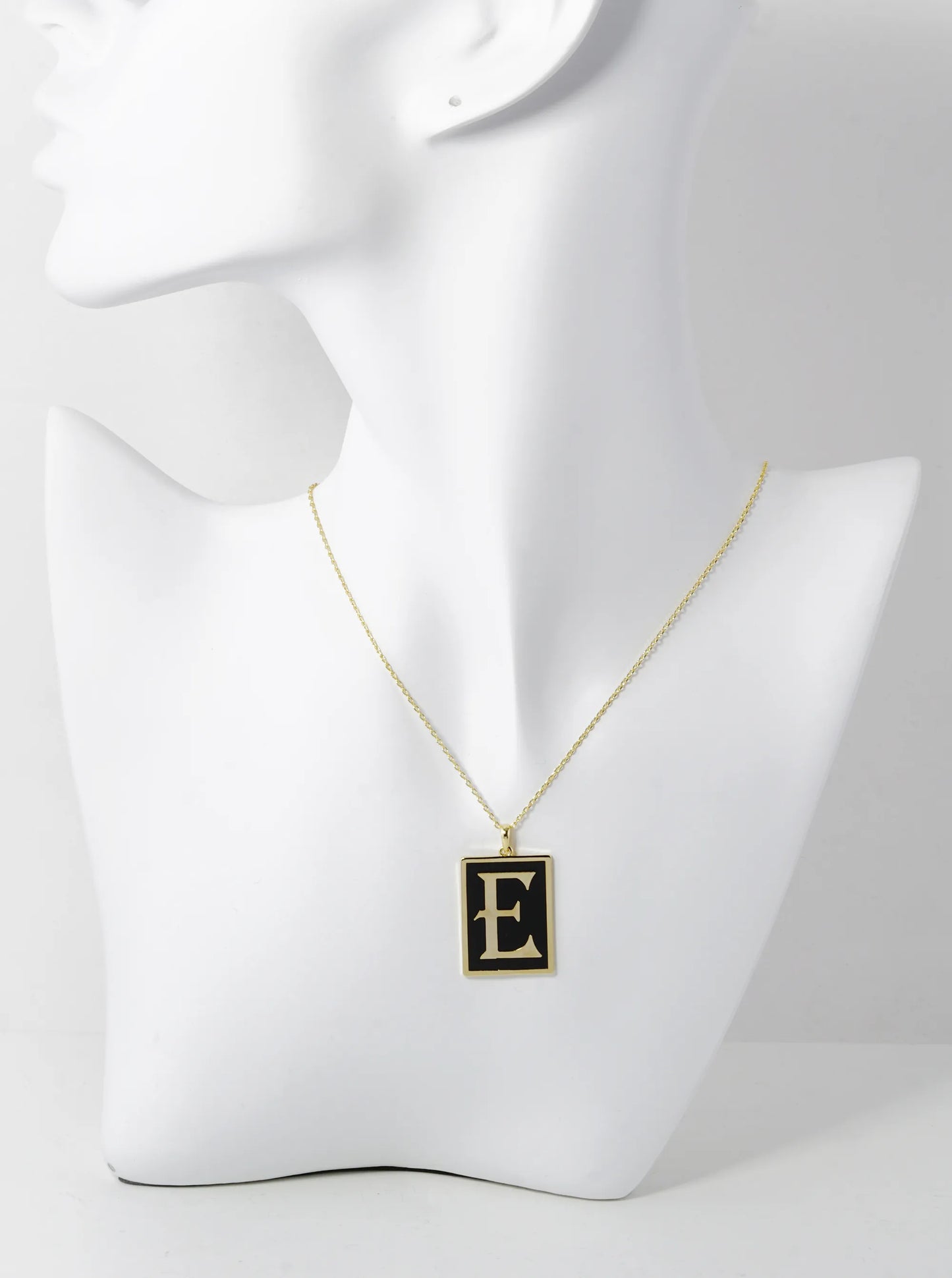 18K Gold Dipped Enamel Filled Rectangular Initial Pendant Necklace