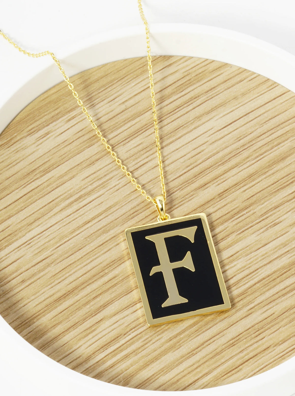 18K Gold Dipped Enamel Filled Rectangular Initial Pendant Necklace