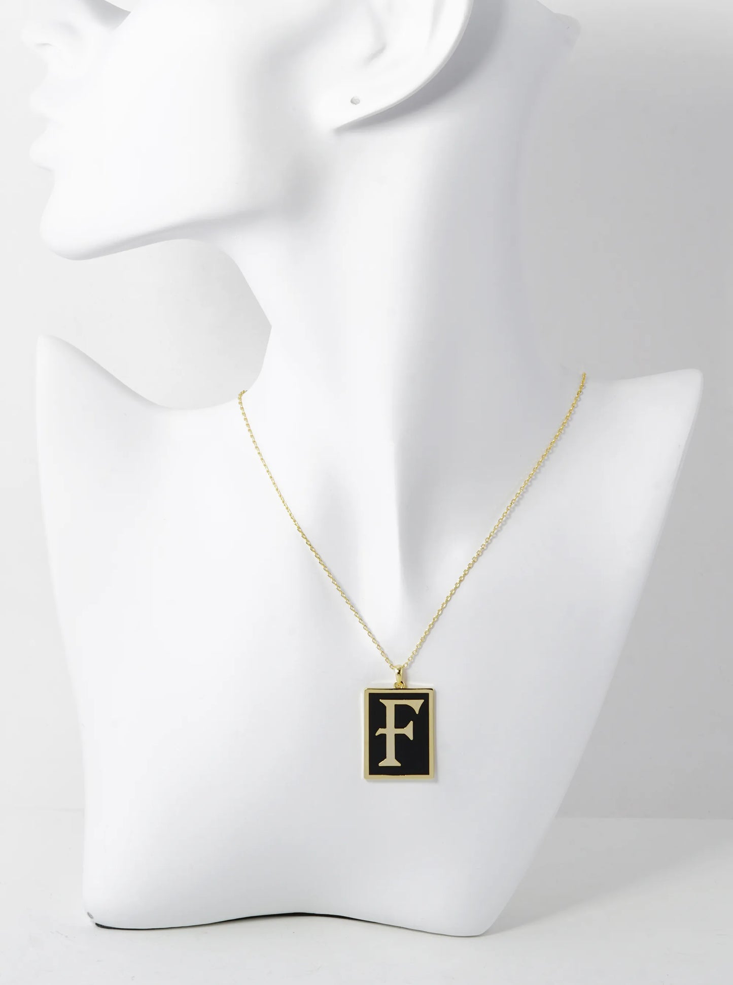 18K Gold Dipped Enamel Filled Rectangular Initial Pendant Necklace