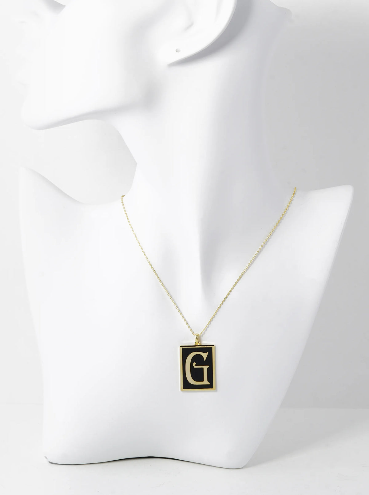 18K Gold Dipped Enamel Filled Rectangular Initial Pendant Necklace