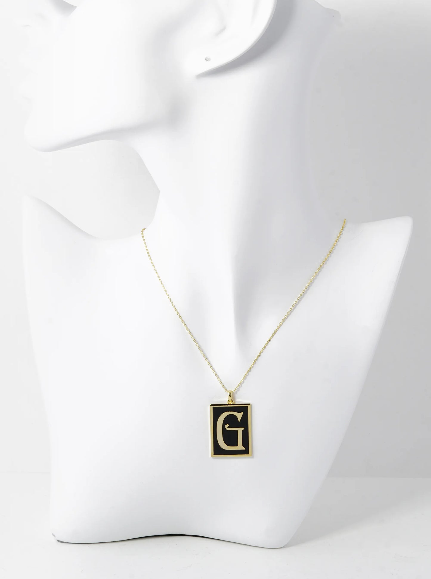 18K Gold Dipped Enamel Filled Rectangular Initial Pendant Necklace