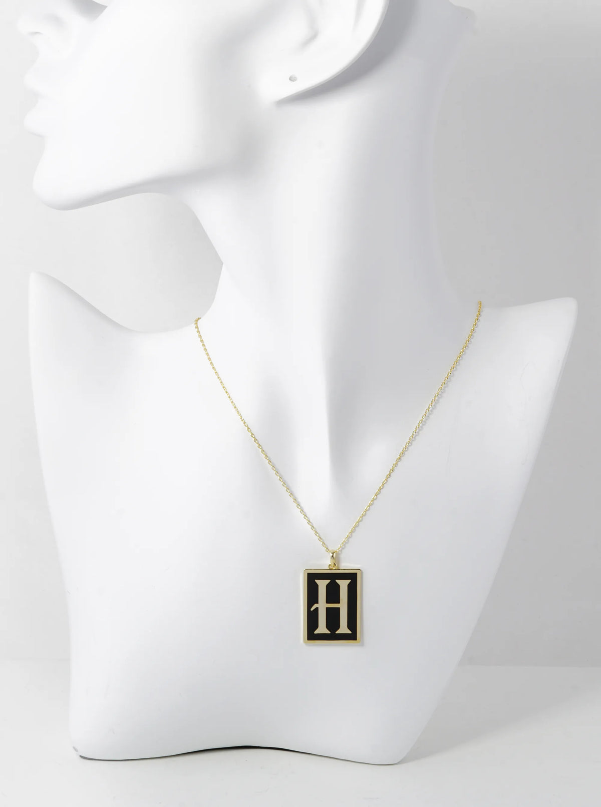18K Gold Dipped Enamel Filled Rectangular Initial Pendant Necklace