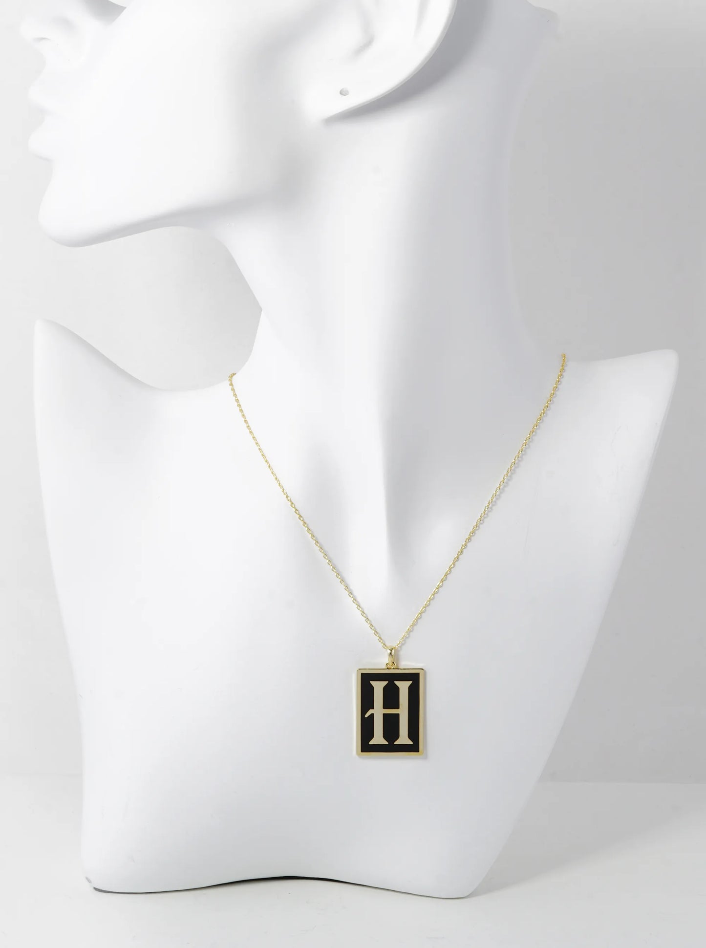 18K Gold Dipped Enamel Filled Rectangular Initial Pendant Necklace