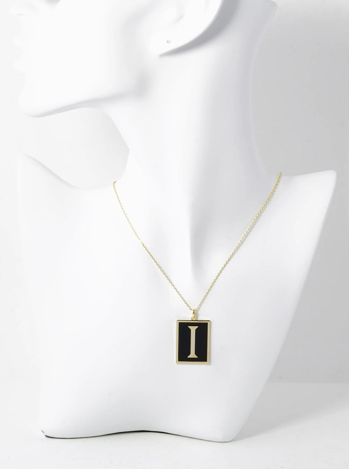 18K Gold Dipped Enamel Filled Rectangular Initial Pendant Necklace