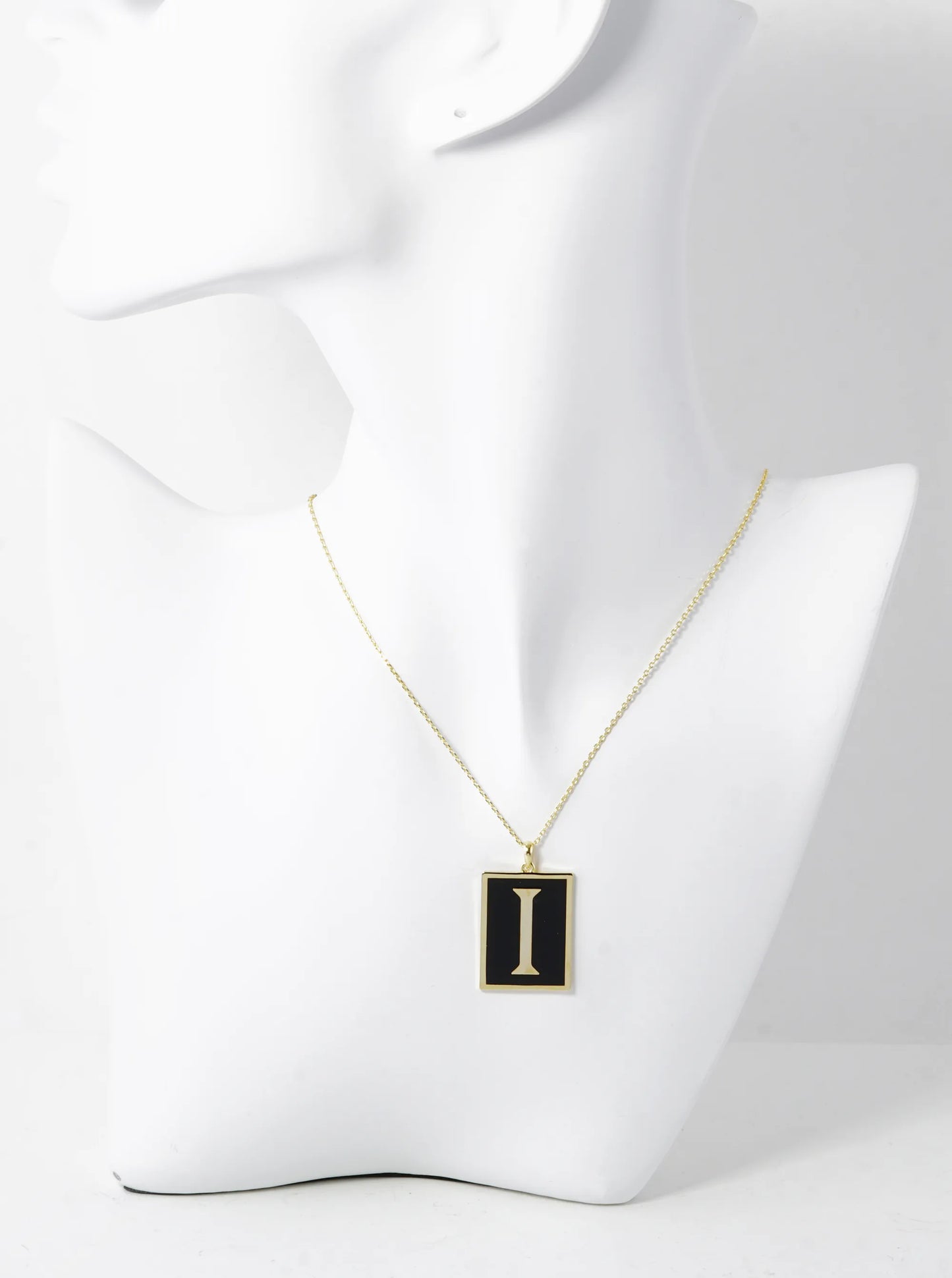 18K Gold Dipped Enamel Filled Rectangular Initial Pendant Necklace