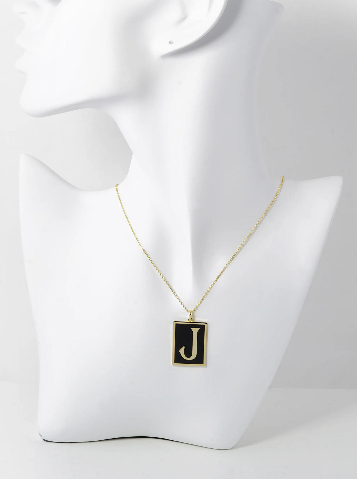 18K Gold Dipped Enamel Filled Rectangular Initial Pendant Necklace