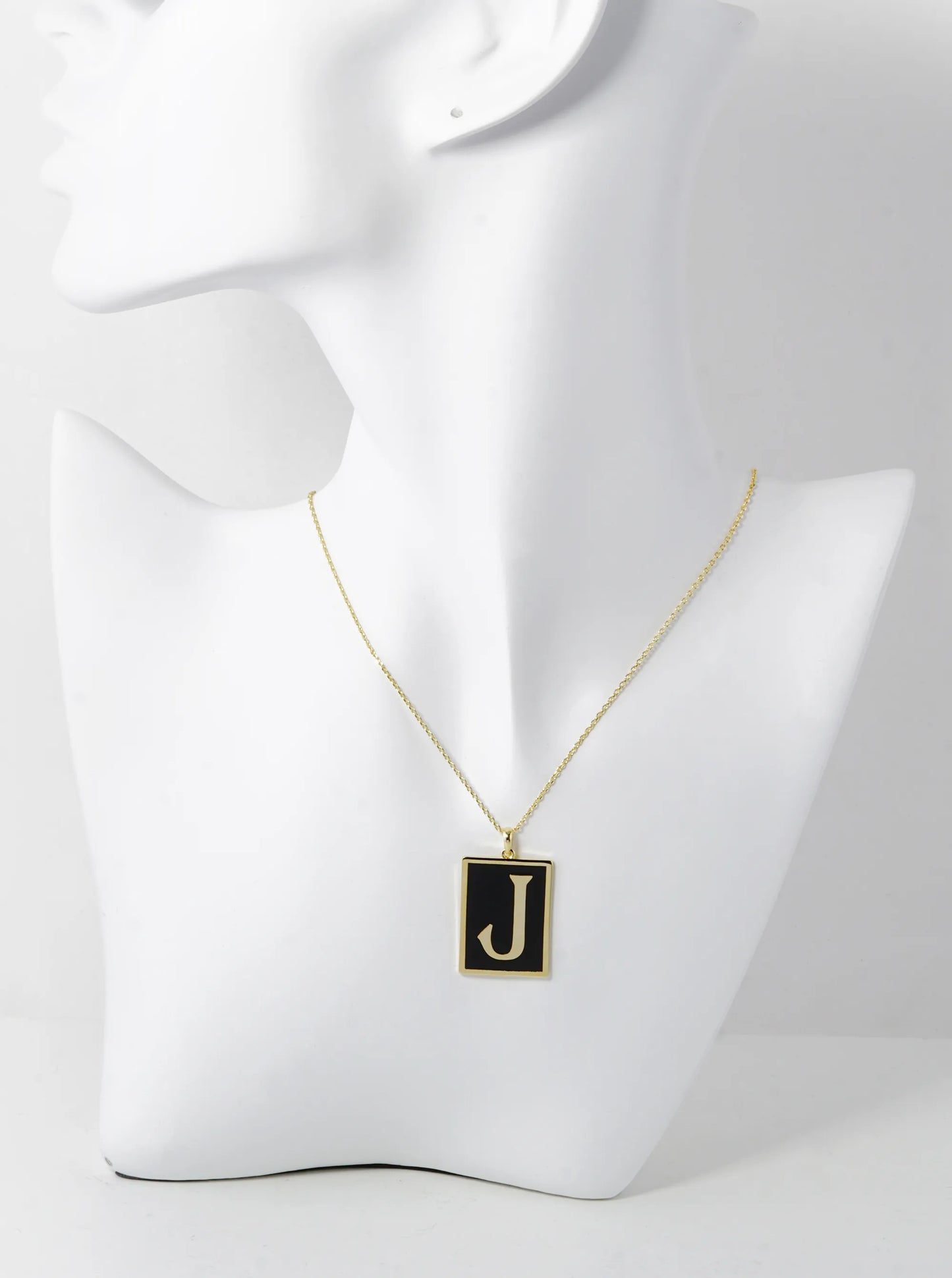 18K Gold Dipped Enamel Filled Rectangular Initial Pendant Necklace