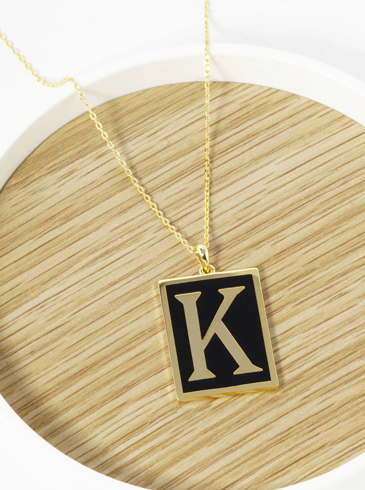 18K Gold Dipped Enamel Filled Rectangular Initial Pendant Necklace