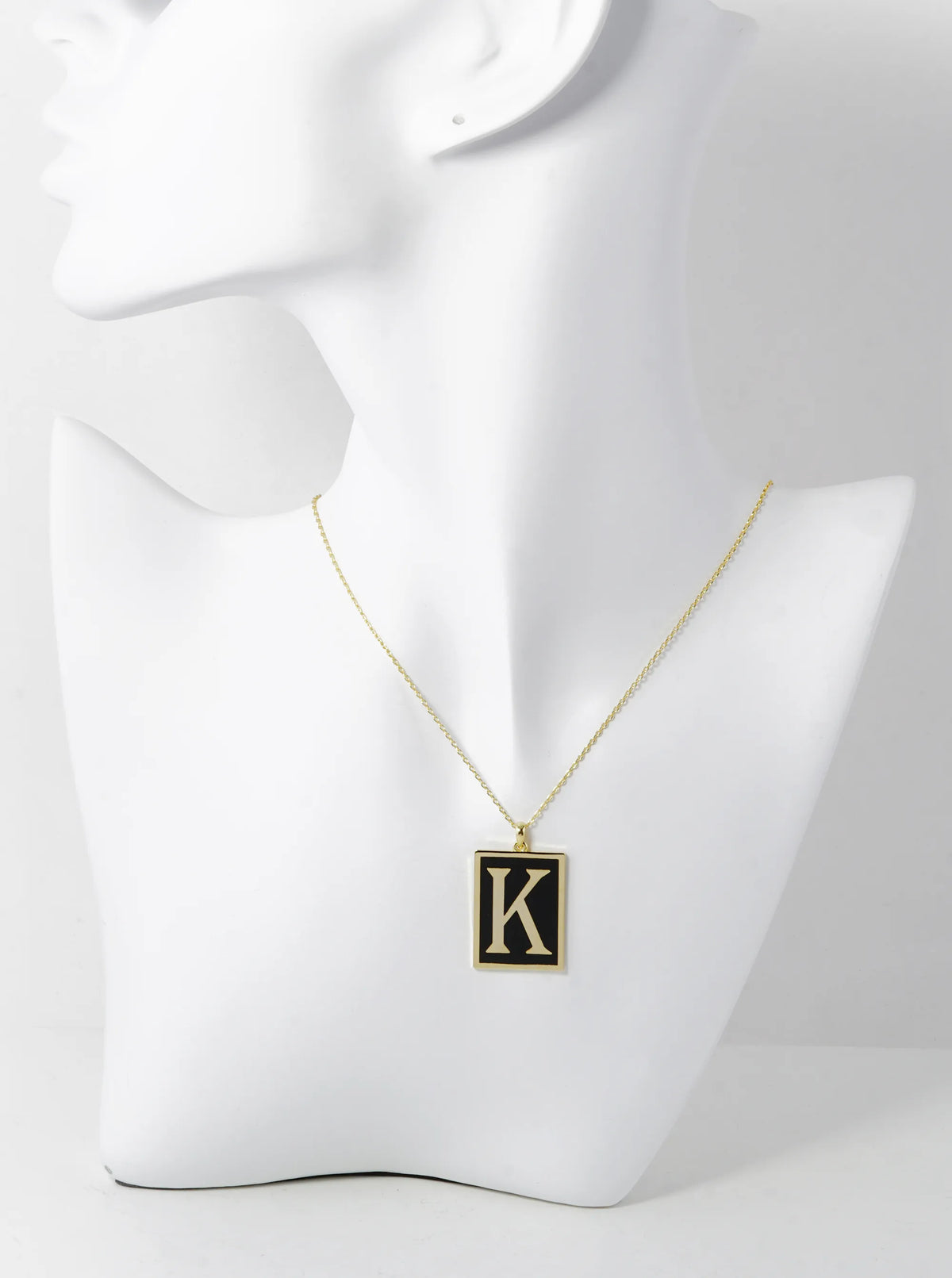 18K Gold Dipped Enamel Filled Rectangular Initial Pendant Necklace
