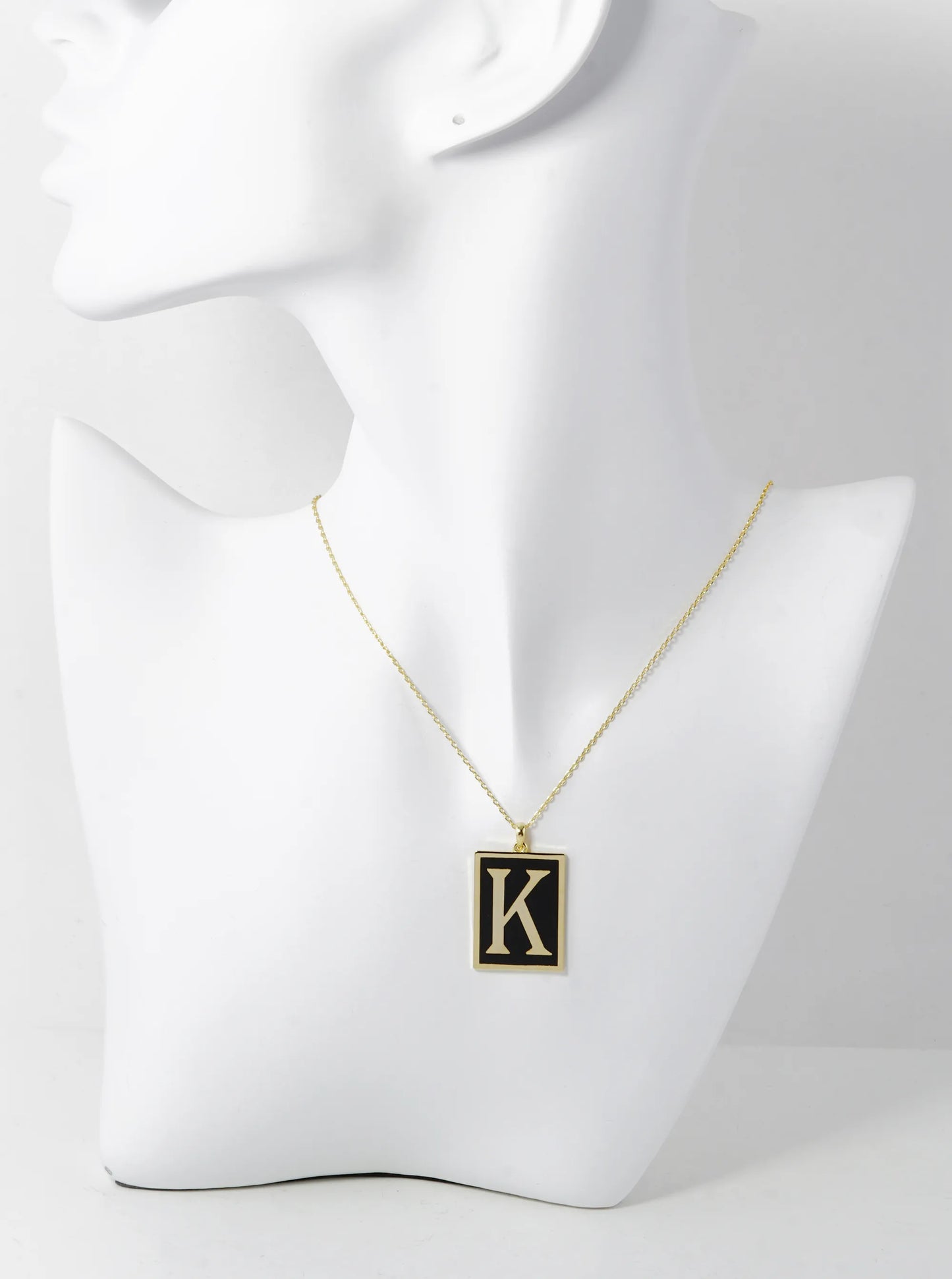 18K Gold Dipped Enamel Filled Rectangular Initial Pendant Necklace