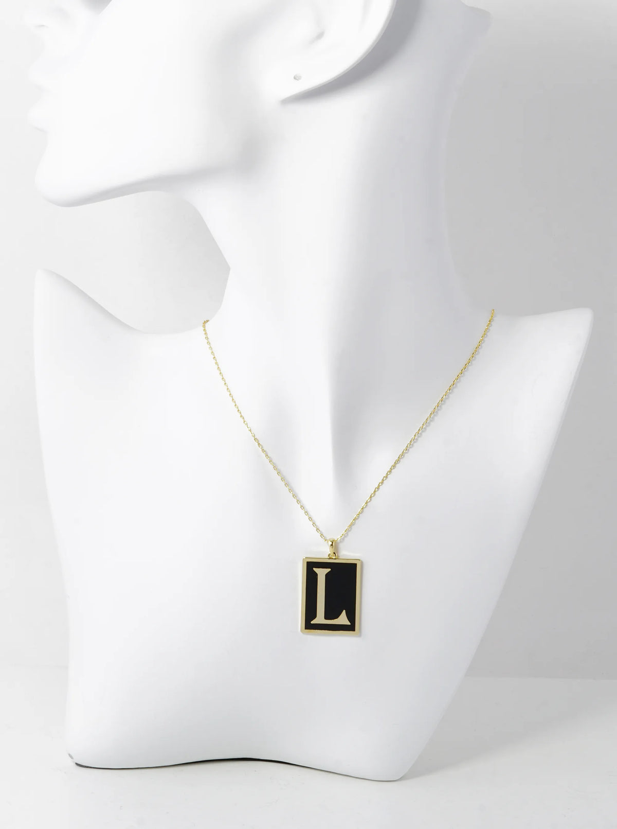 18K Gold Dipped Enamel Filled Rectangular Initial Pendant Necklace