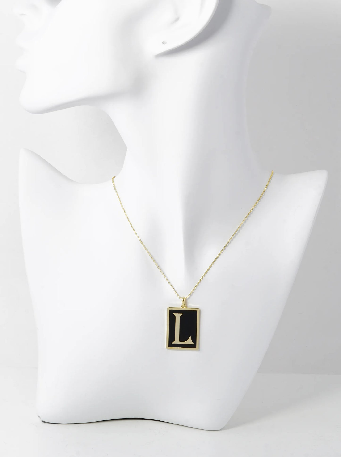 18K Gold Dipped Enamel Filled Rectangular Initial Pendant Necklace