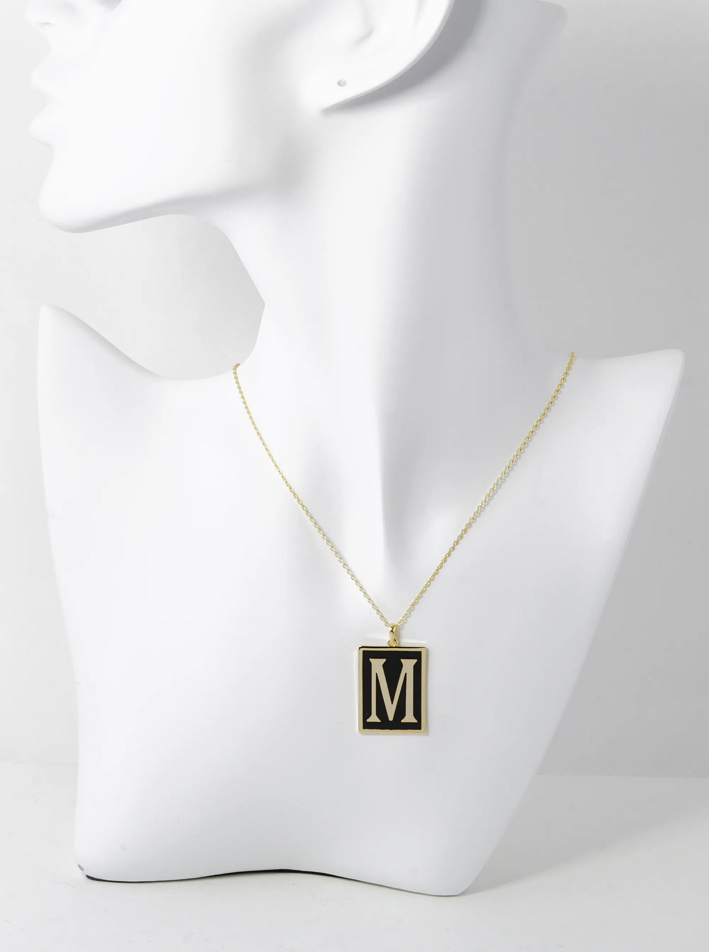 18K Gold Dipped Enamel Filled Rectangular Initial Pendant Necklace