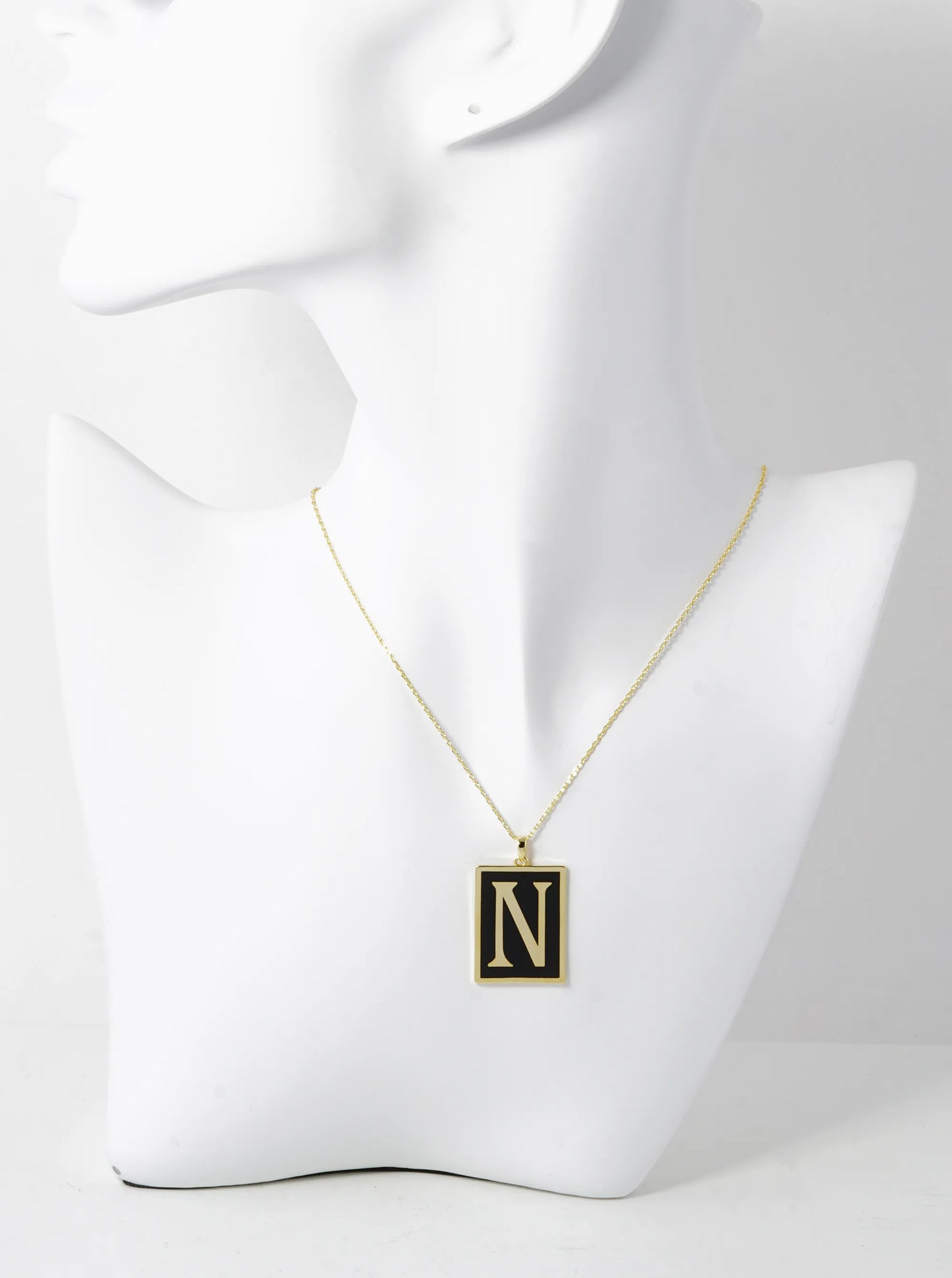 18K Gold Dipped Enamel Filled Rectangular Initial Pendant Necklace