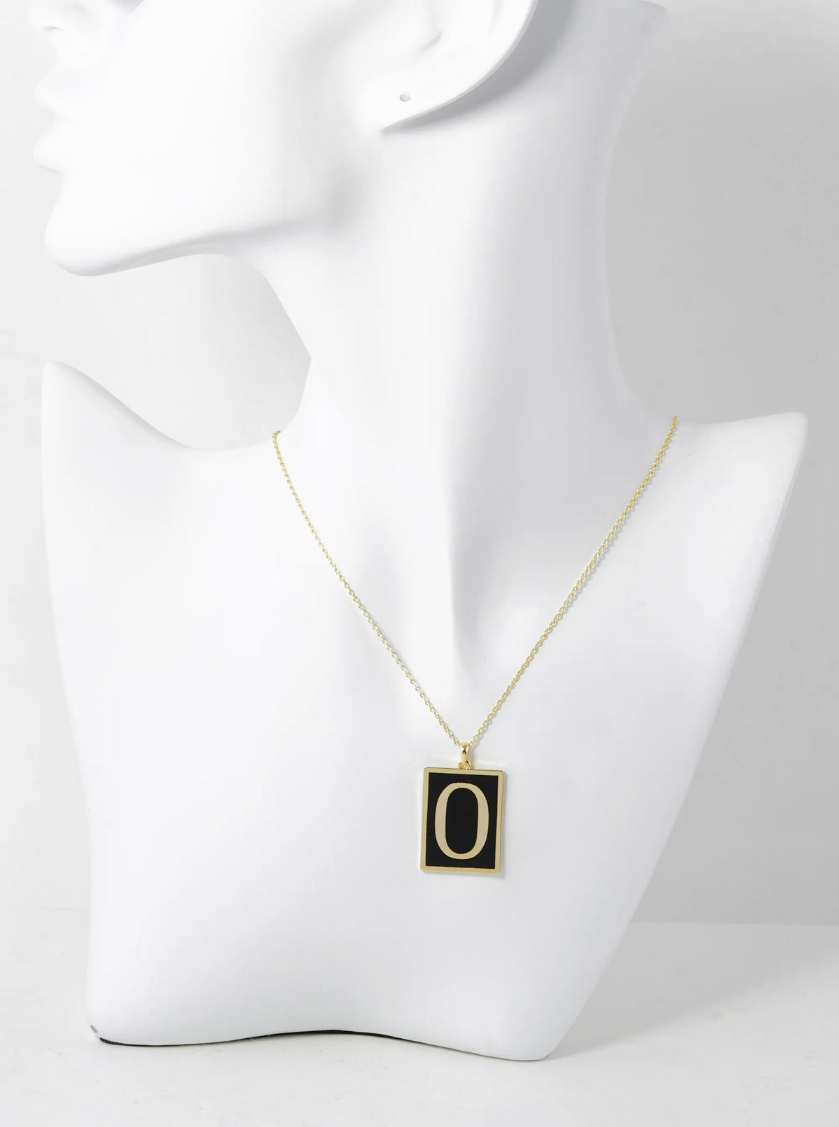 18K Gold Dipped Enamel Filled Rectangular Initial Pendant Necklace