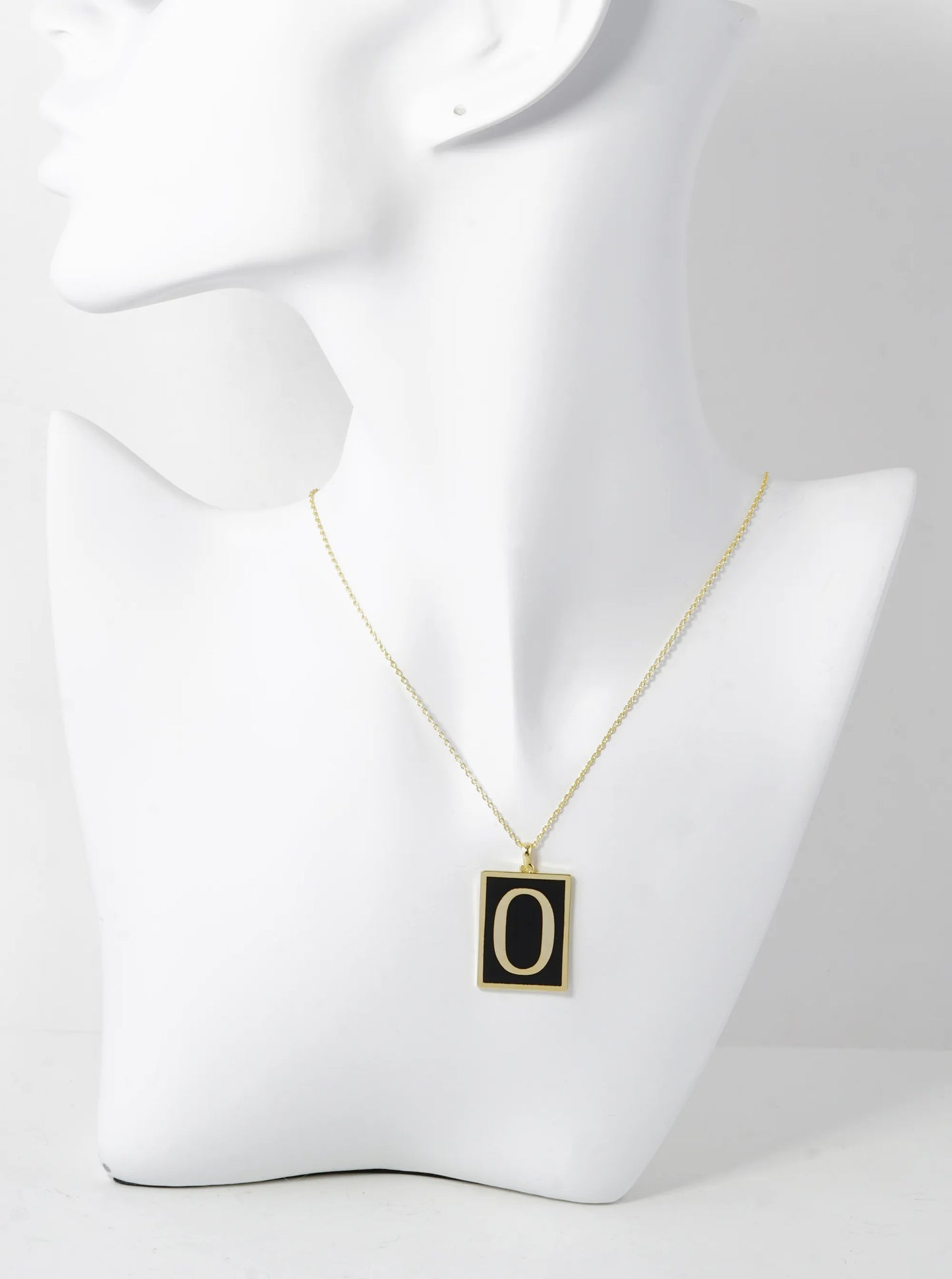 18K Gold Dipped Enamel Filled Rectangular Initial Pendant Necklace