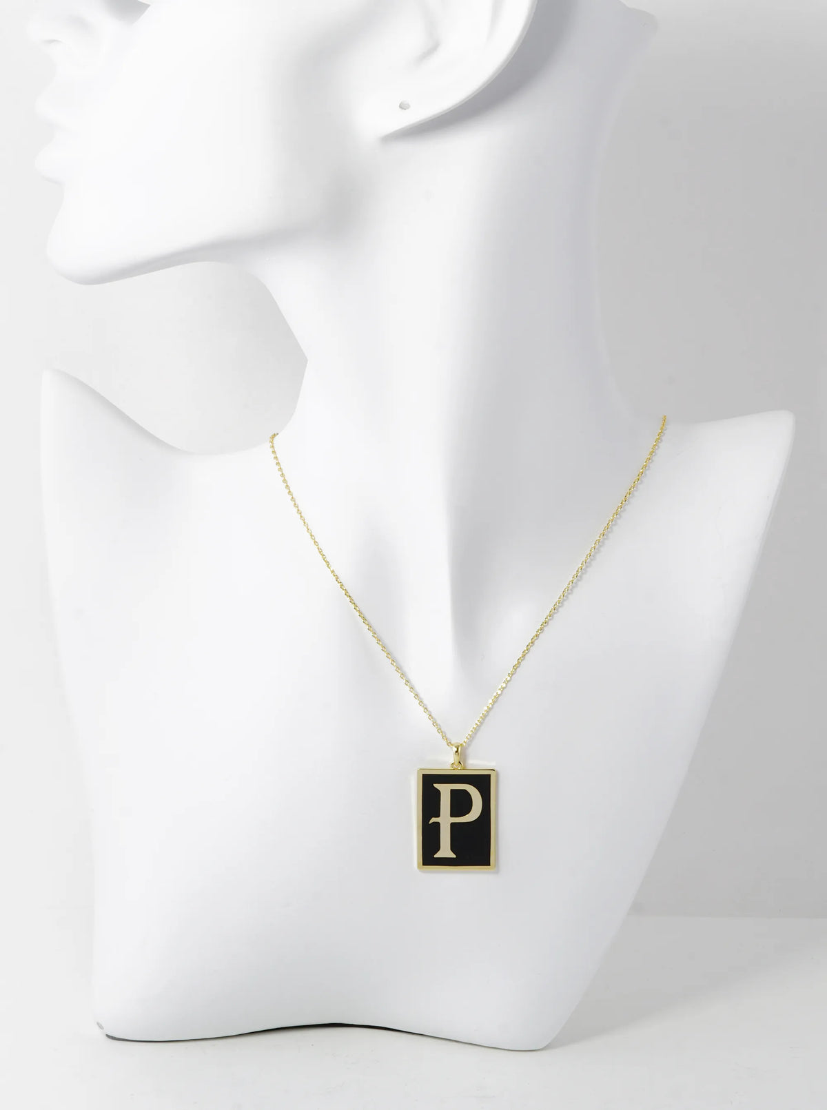 18K Gold Dipped Enamel Filled Rectangular Initial Pendant Necklace