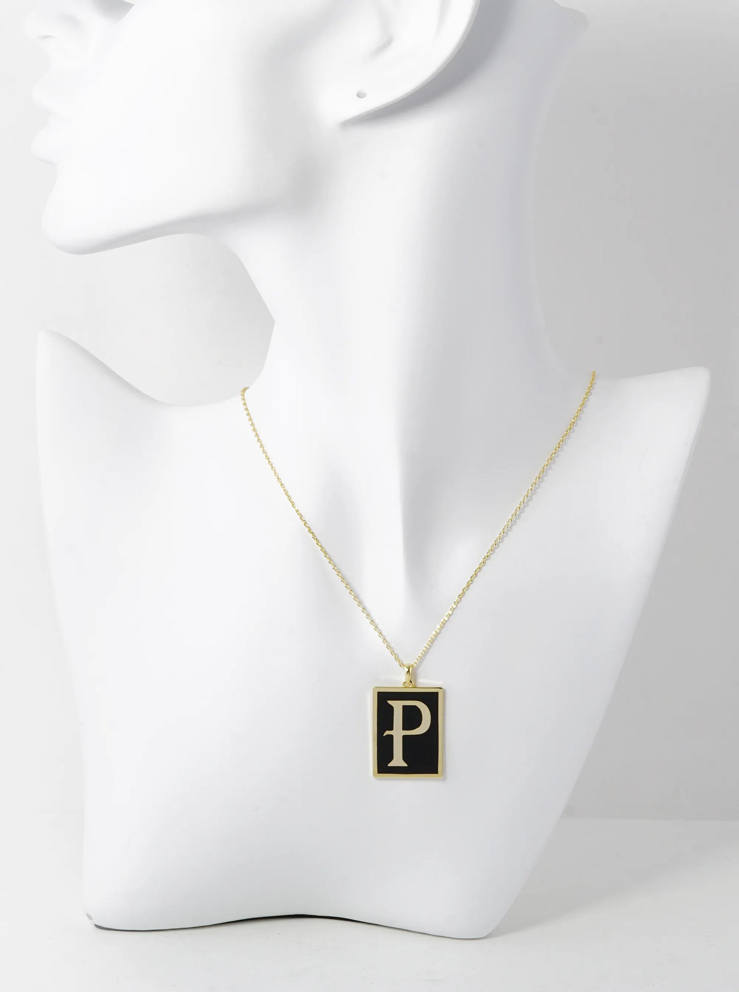 18K Gold Dipped Enamel Filled Rectangular Initial Pendant Necklace
