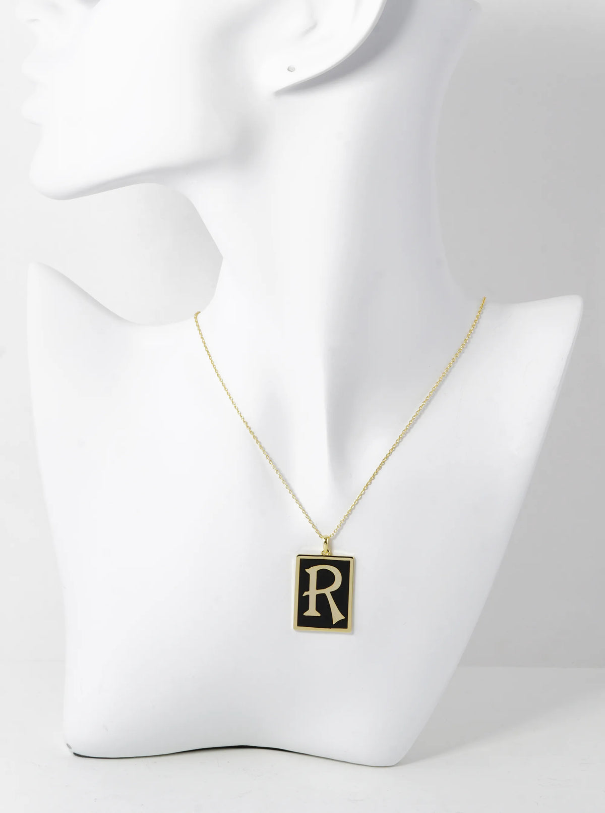 18K Gold Dipped Enamel Filled Rectangular Initial Pendant Necklace