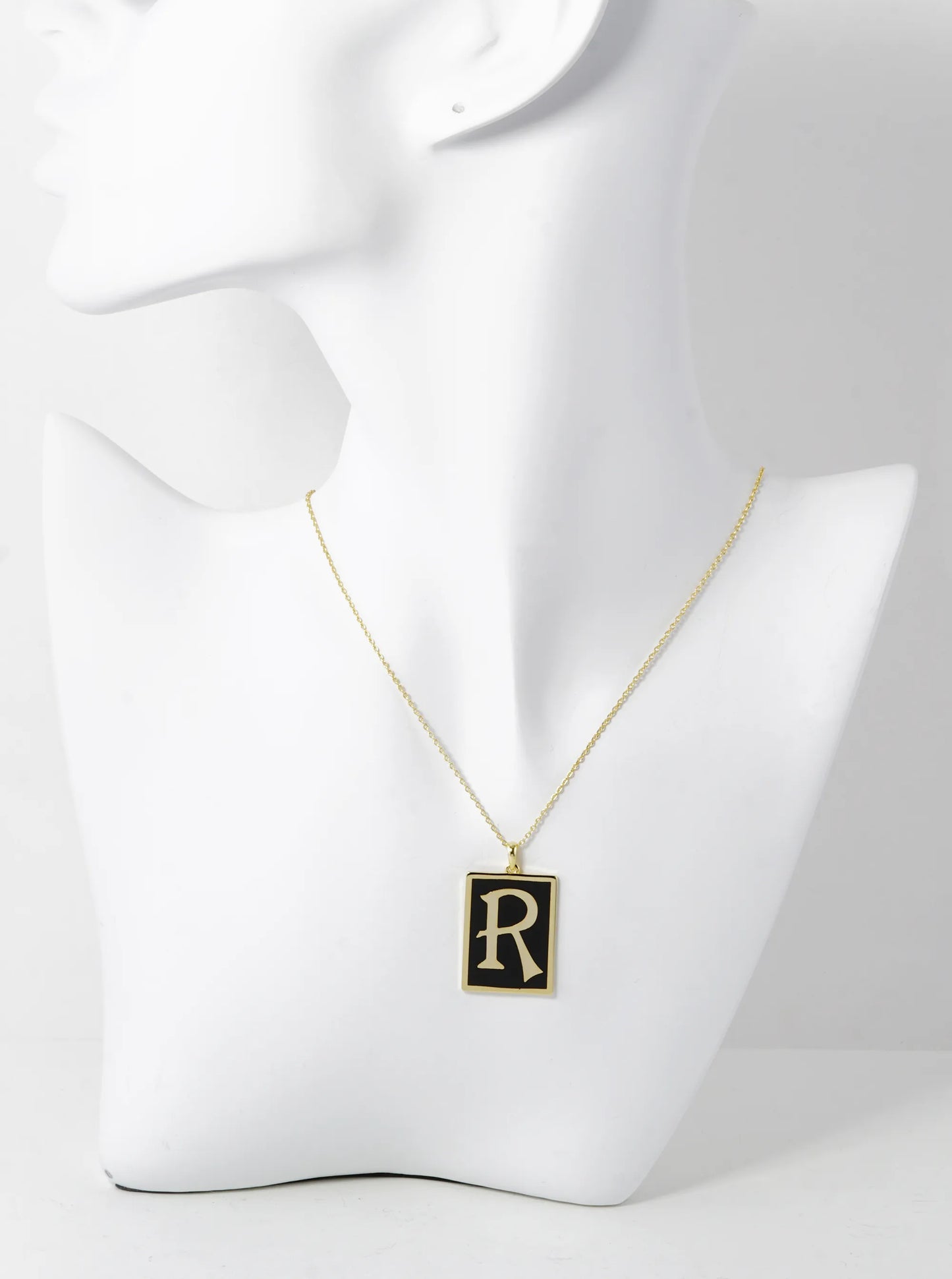 18K Gold Dipped Enamel Filled Rectangular Initial Pendant Necklace