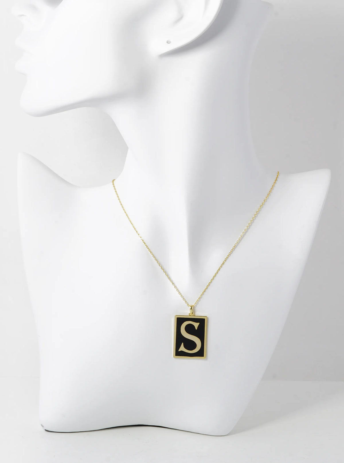 18K Gold Dipped Enamel Filled Rectangular Initial Pendant Necklace