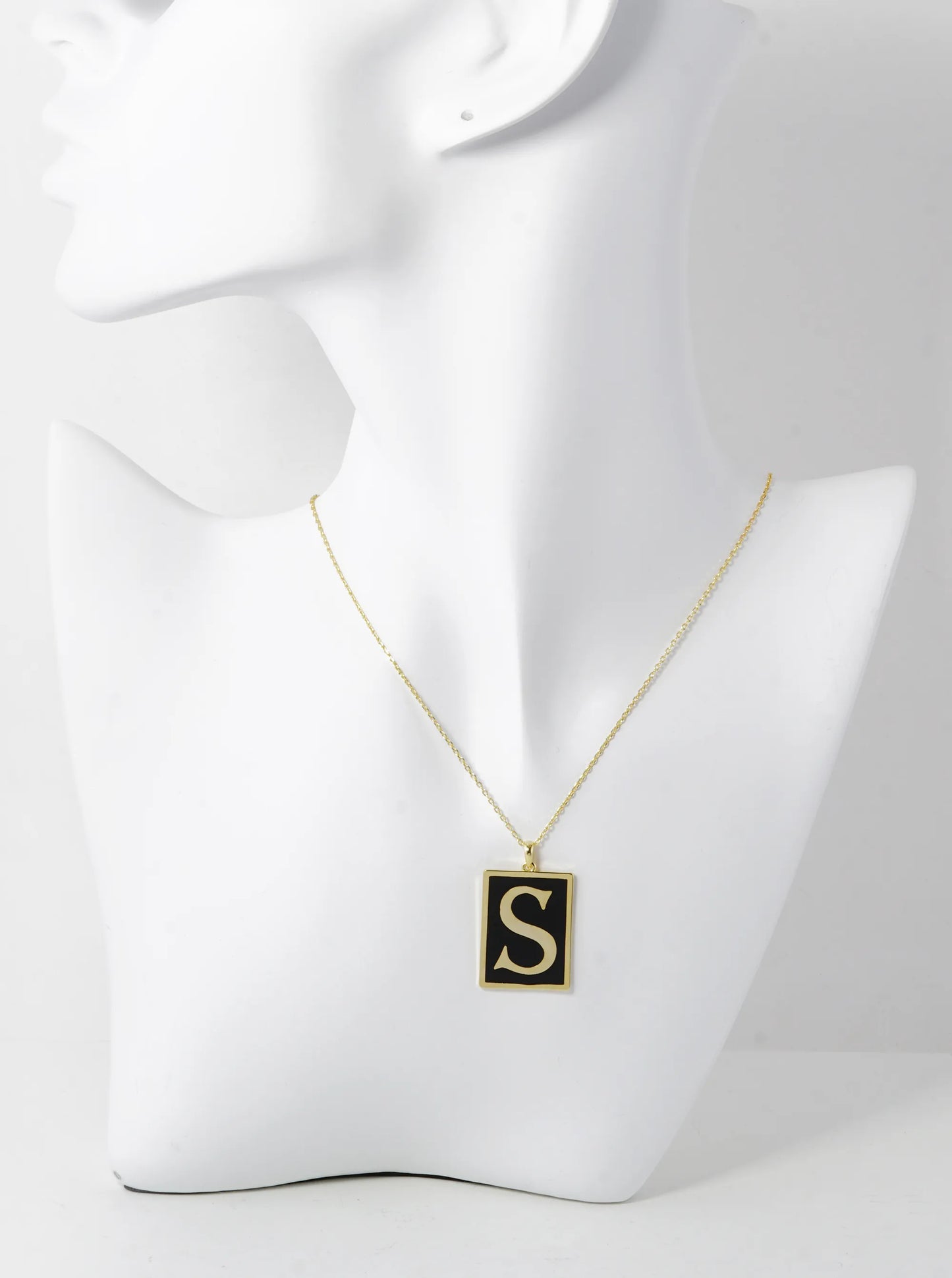 18K Gold Dipped Enamel Filled Rectangular Initial Pendant Necklace