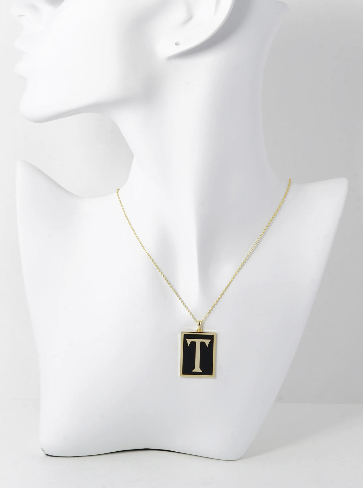 18K Gold Dipped Enamel Filled Rectangular Initial Pendant Necklace