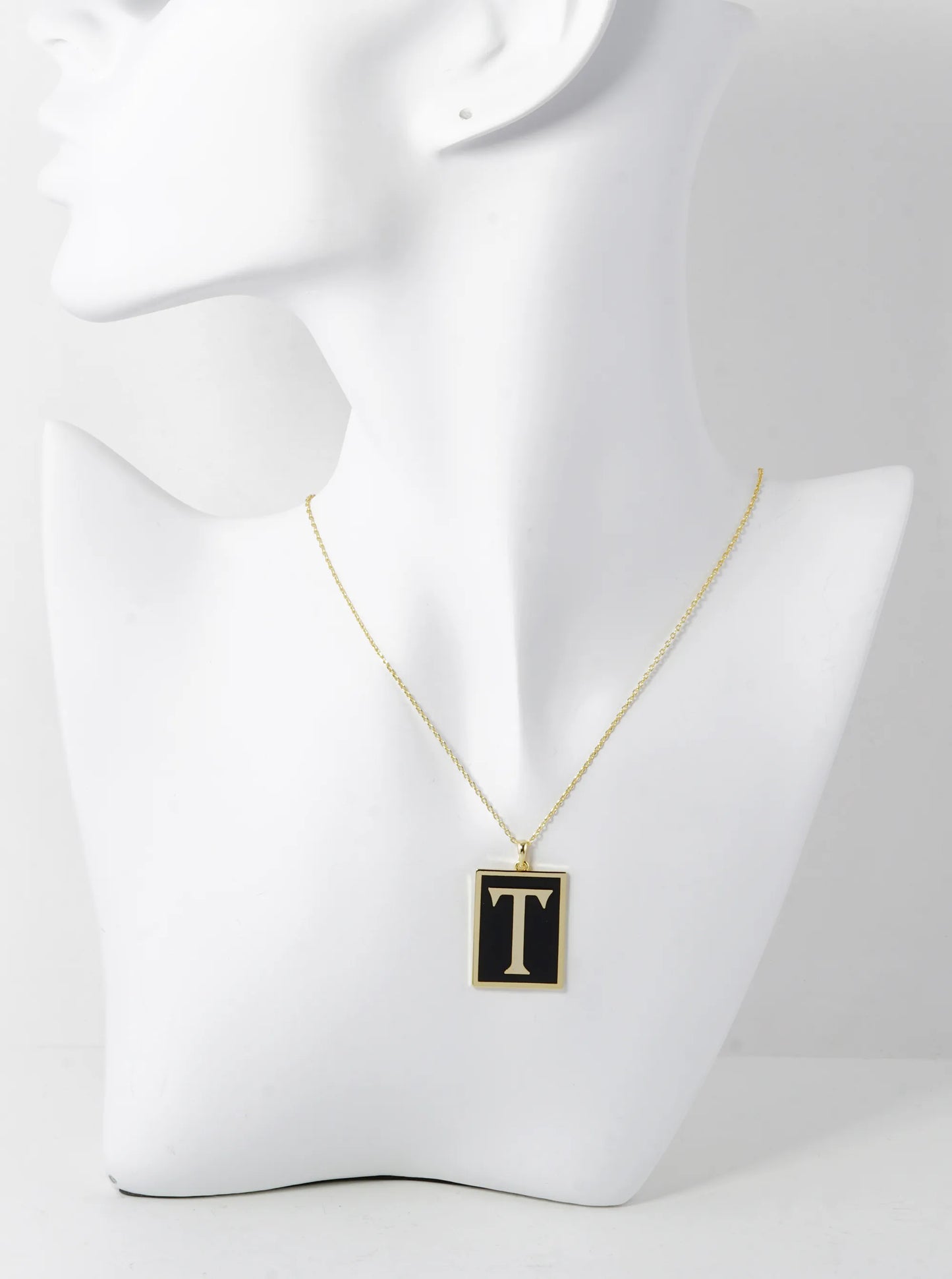 18K Gold Dipped Enamel Filled Rectangular Initial Pendant Necklace