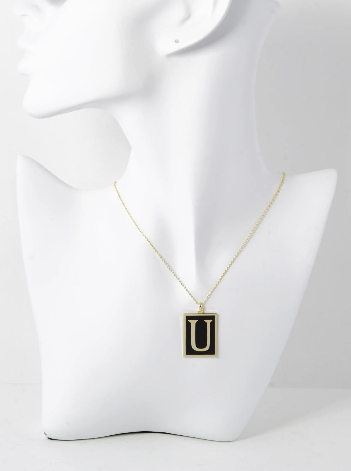 18K Gold Dipped Enamel Filled Rectangular Initial Pendant Necklace