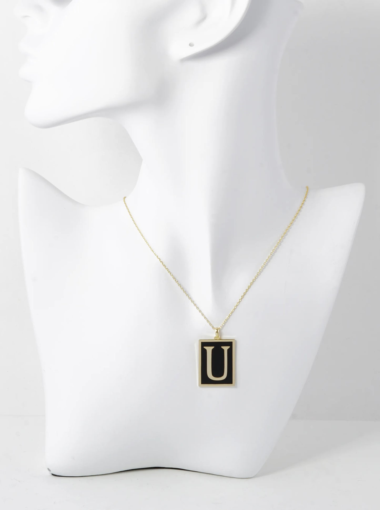 18K Gold Dipped Enamel Filled Rectangular Initial Pendant Necklace