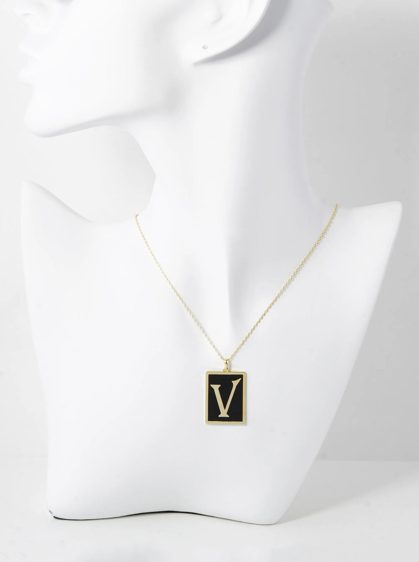 18K Gold Dipped Enamel Filled Rectangular Initial Pendant Necklace