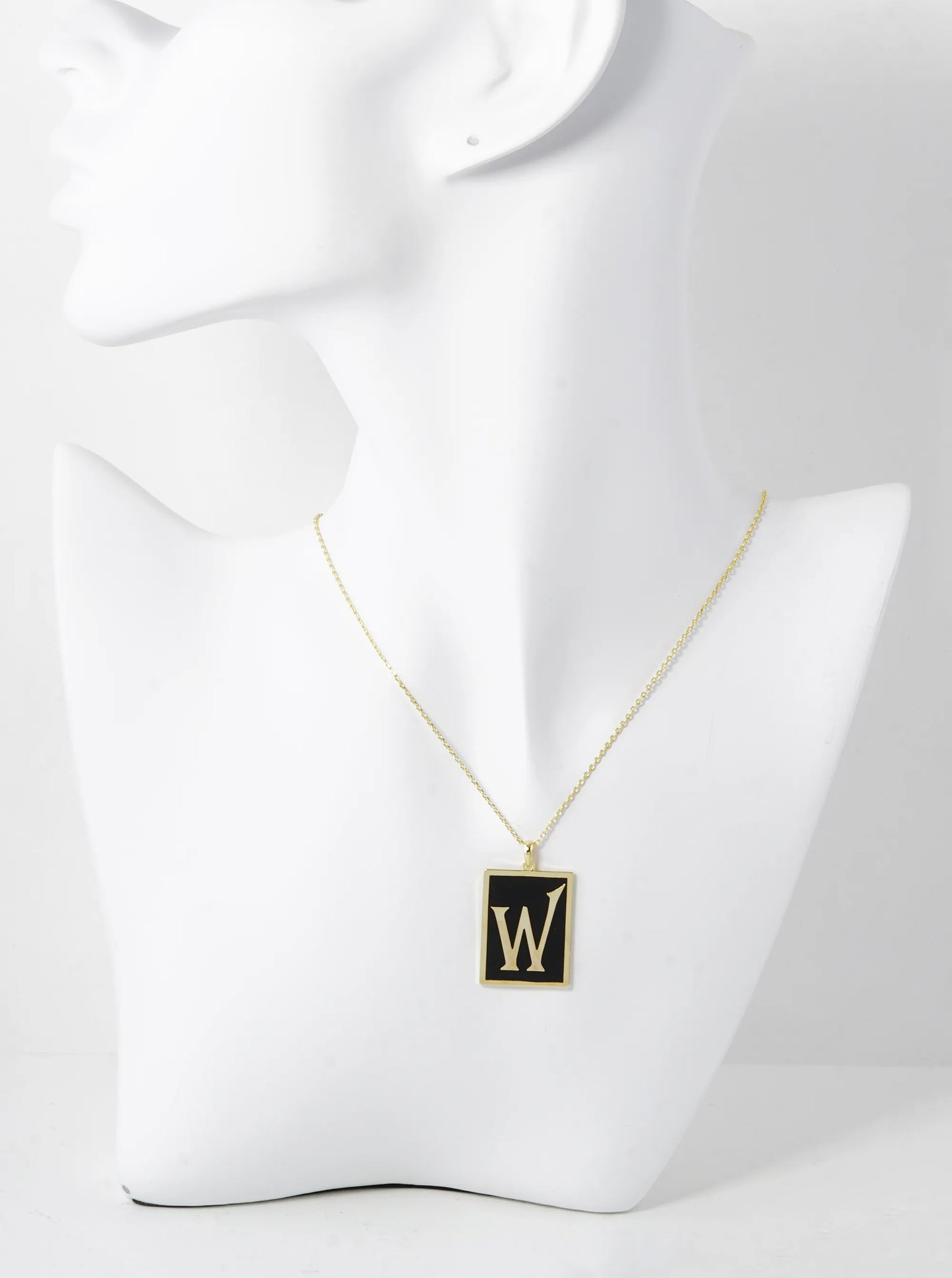 18K Gold Dipped Enamel Filled Rectangular Initial Pendant Necklace