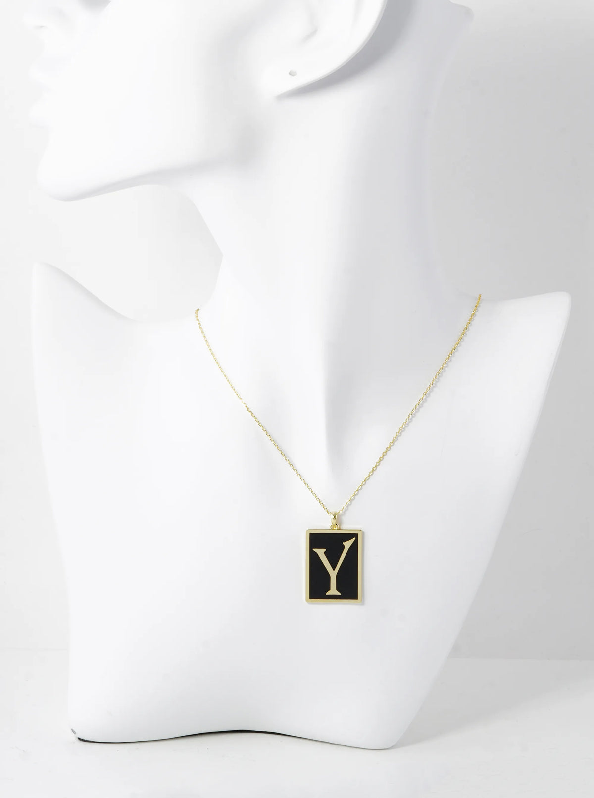 18K Gold Dipped Enamel Filled Rectangular Initial Pendant Necklace