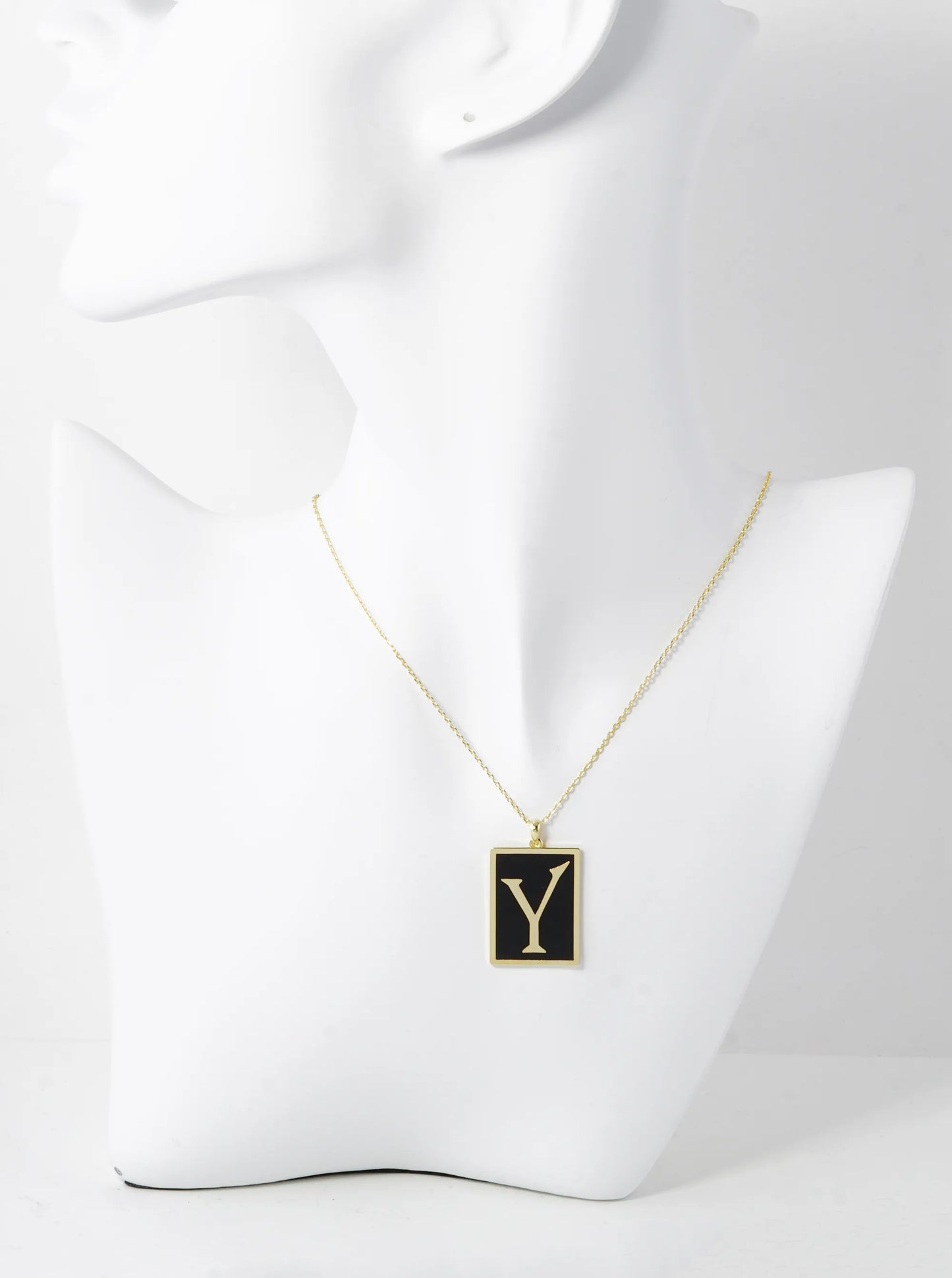 18K Gold Dipped Enamel Filled Rectangular Initial Pendant Necklace