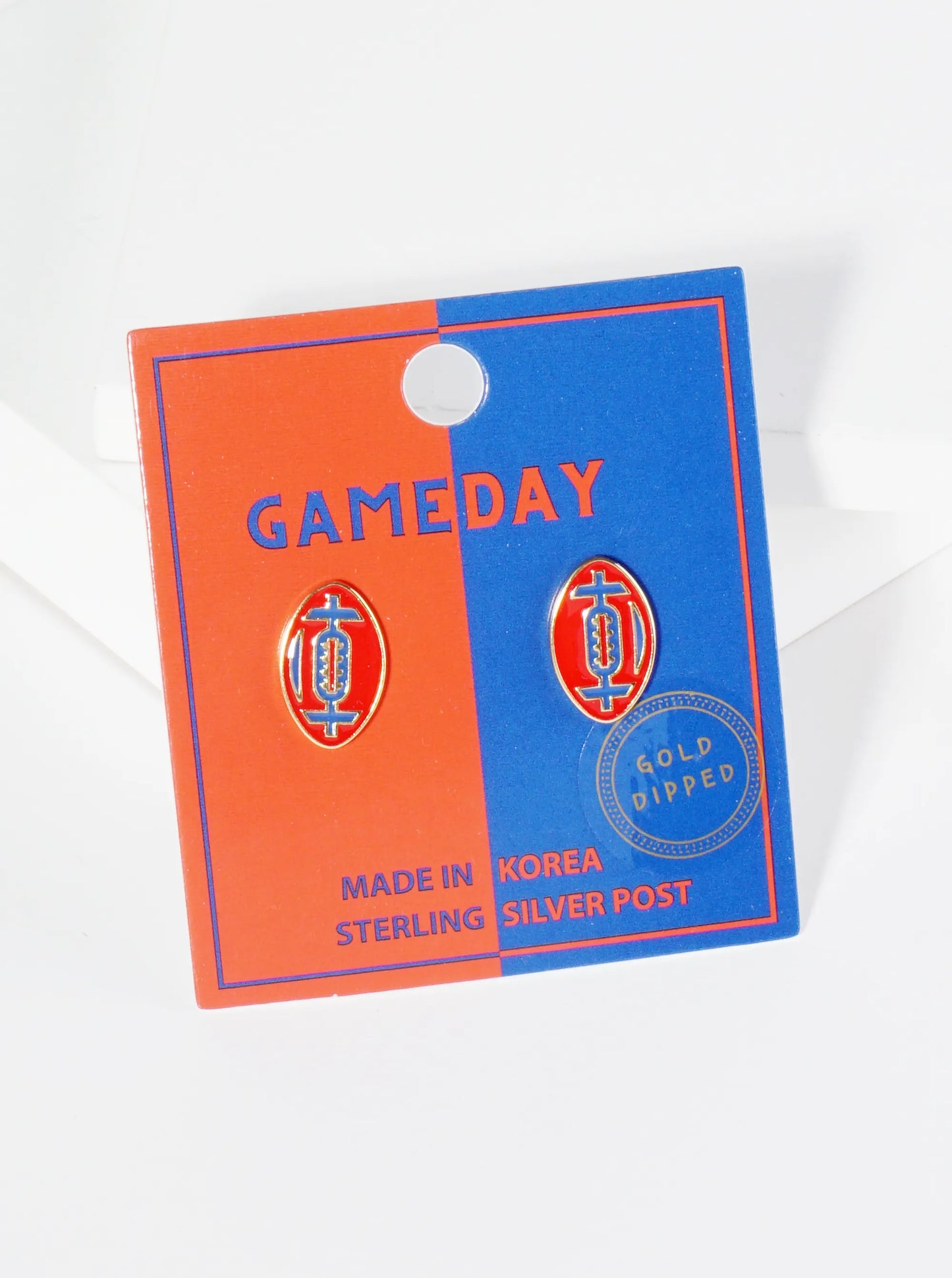 18K Gold Dipped Enamel Football Ball Game Day Stud Earrings