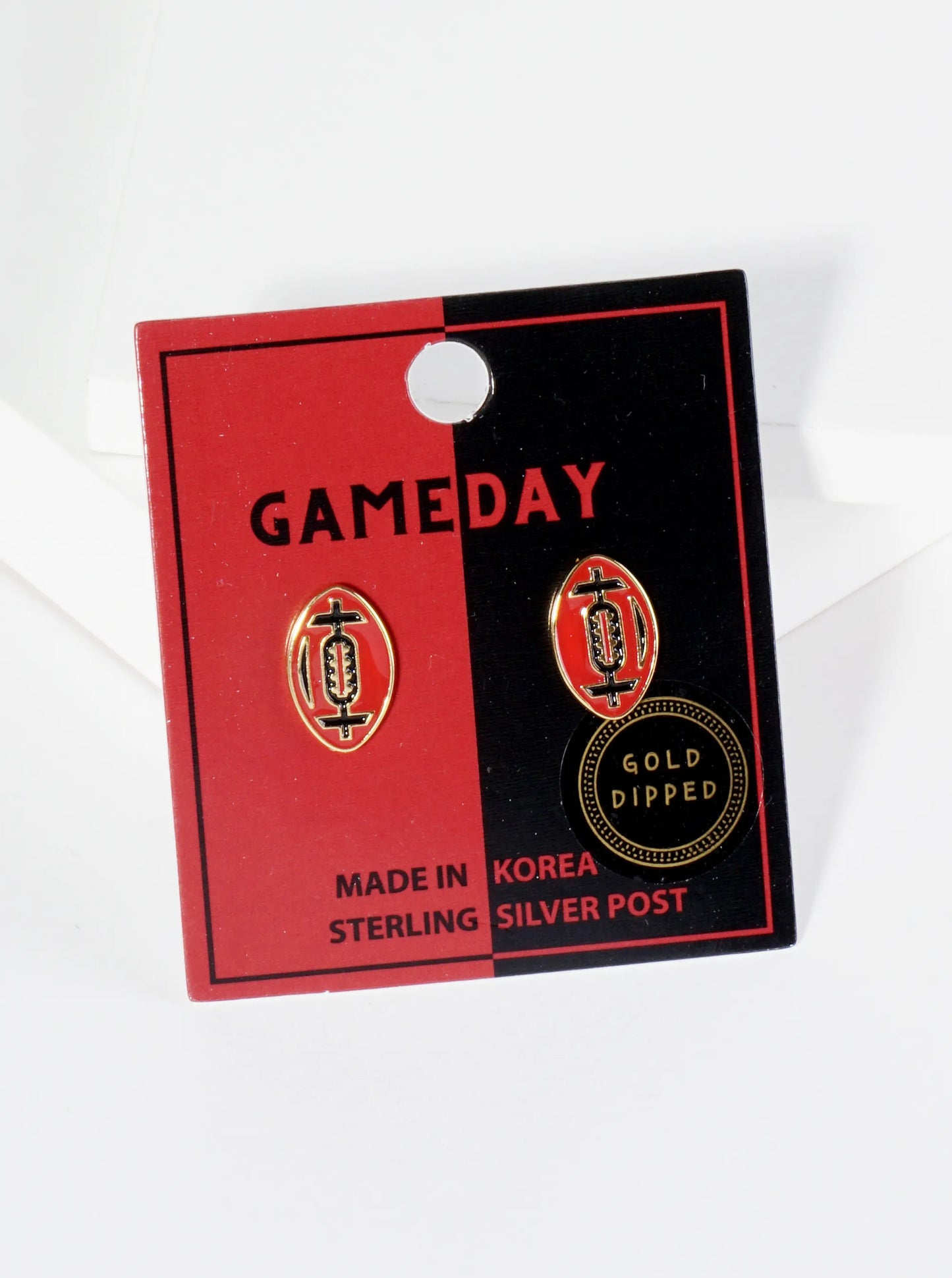 18K Gold Dipped Enamel Football Ball Game Day Stud Earrings