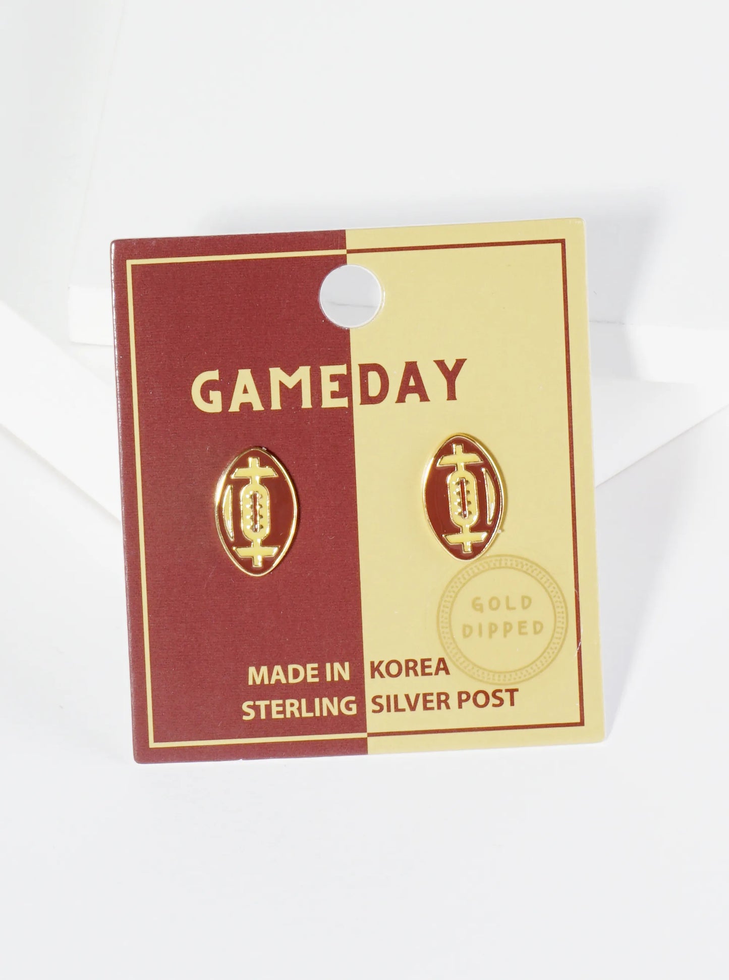 18K Gold Dipped Enamel Football Ball Game Day Stud Earrings